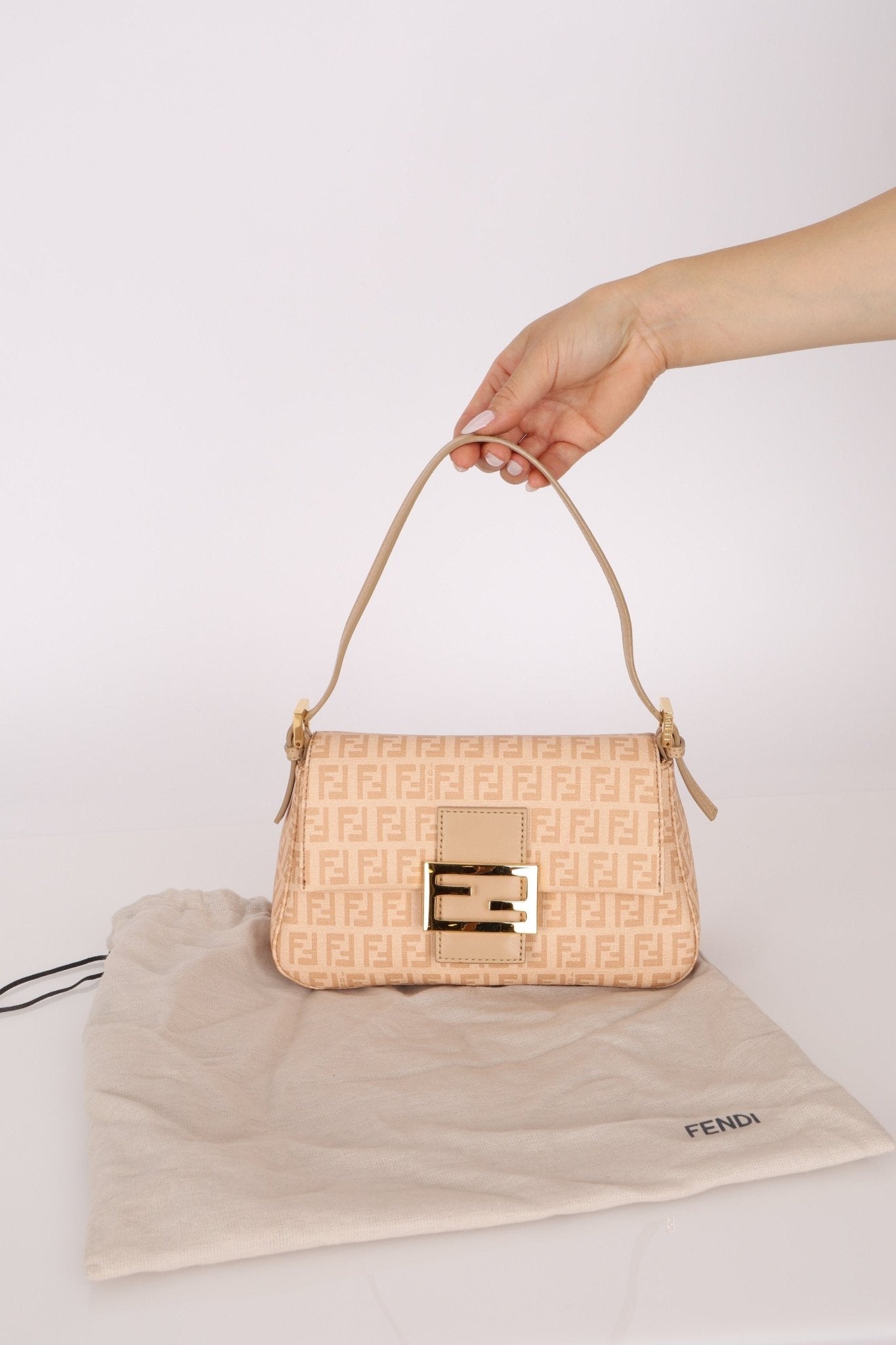 Fendi Zucchino Coated Canvas Mini Mamma Baguette GHW - FashioNica
