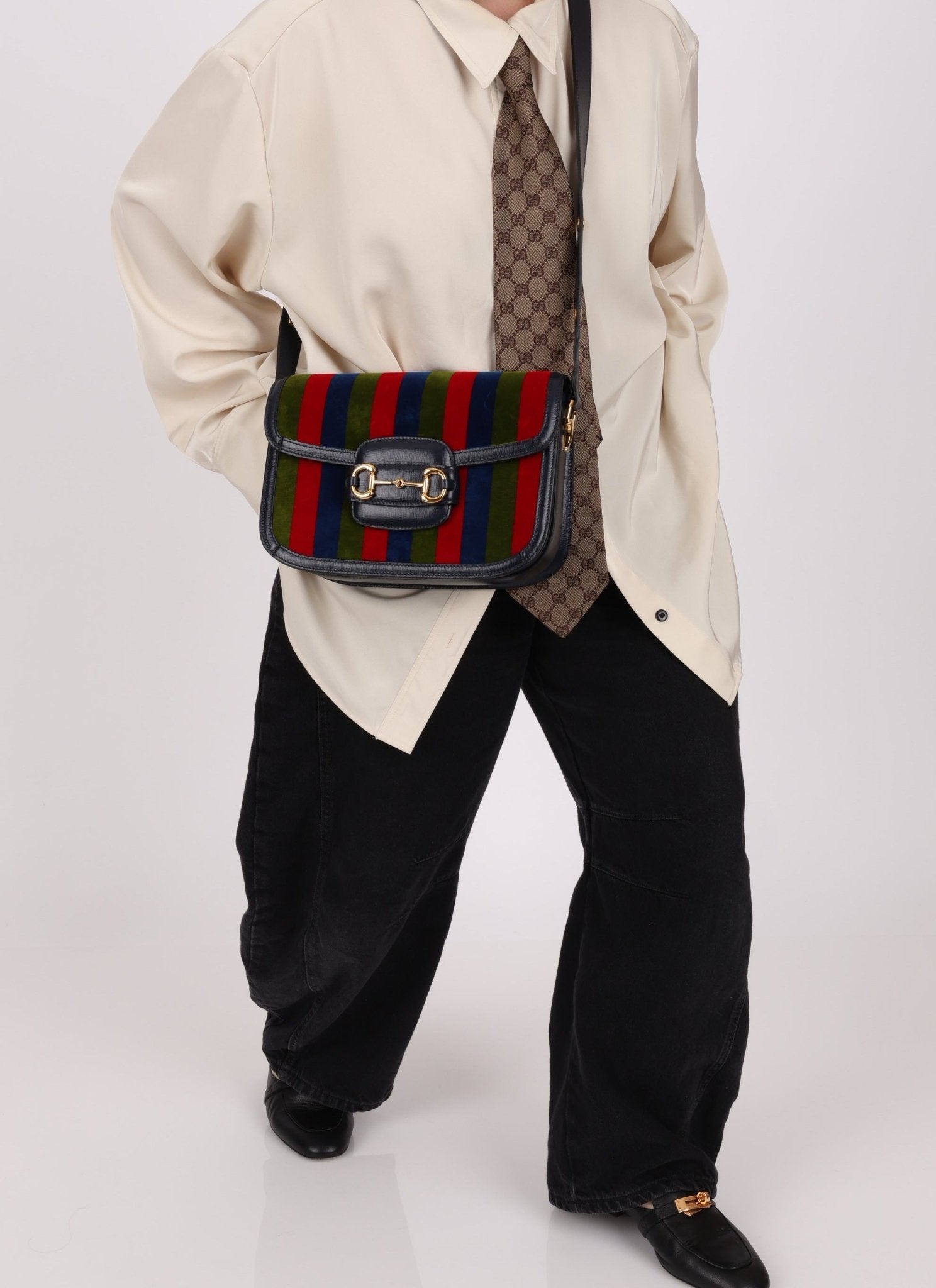 Gucci 1955 Velvet Baiadera Stripe Horsebit Shoulder Bag - FashioNica