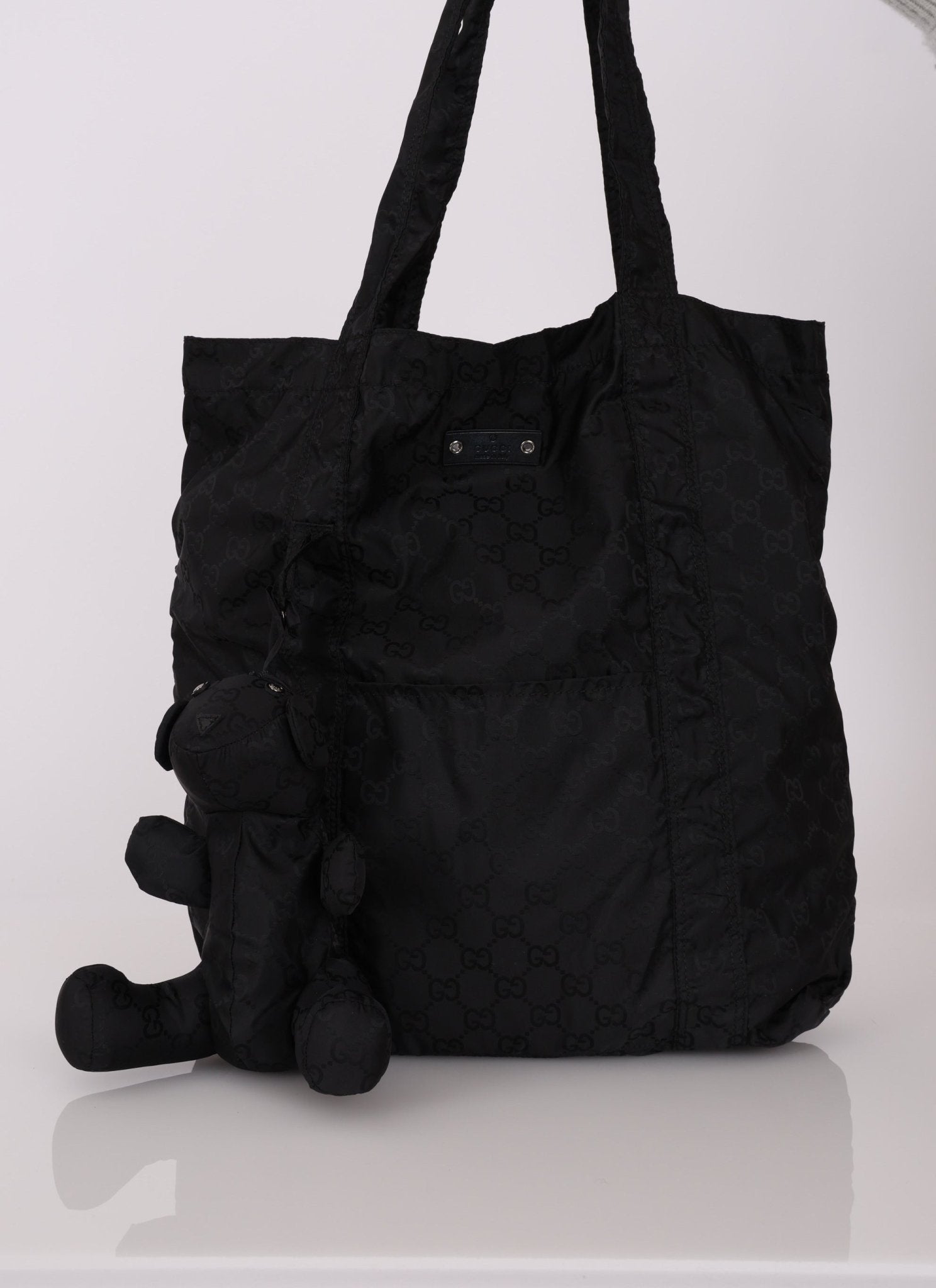 Gucci Black Monogram Nylon Teddy Bear Tote - FashioNica