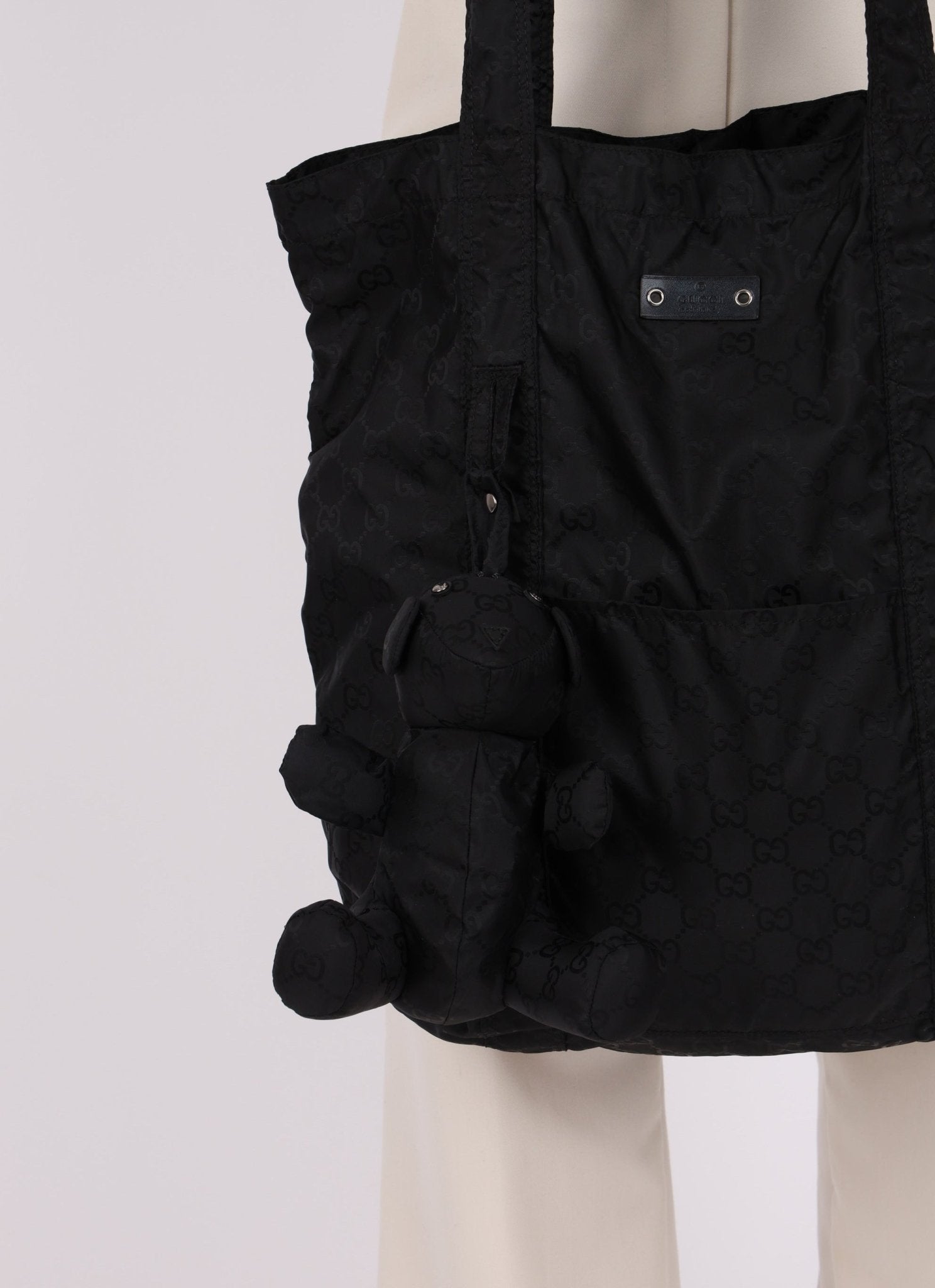 Gucci Black Monogram Nylon Teddy Bear Tote - FashioNica