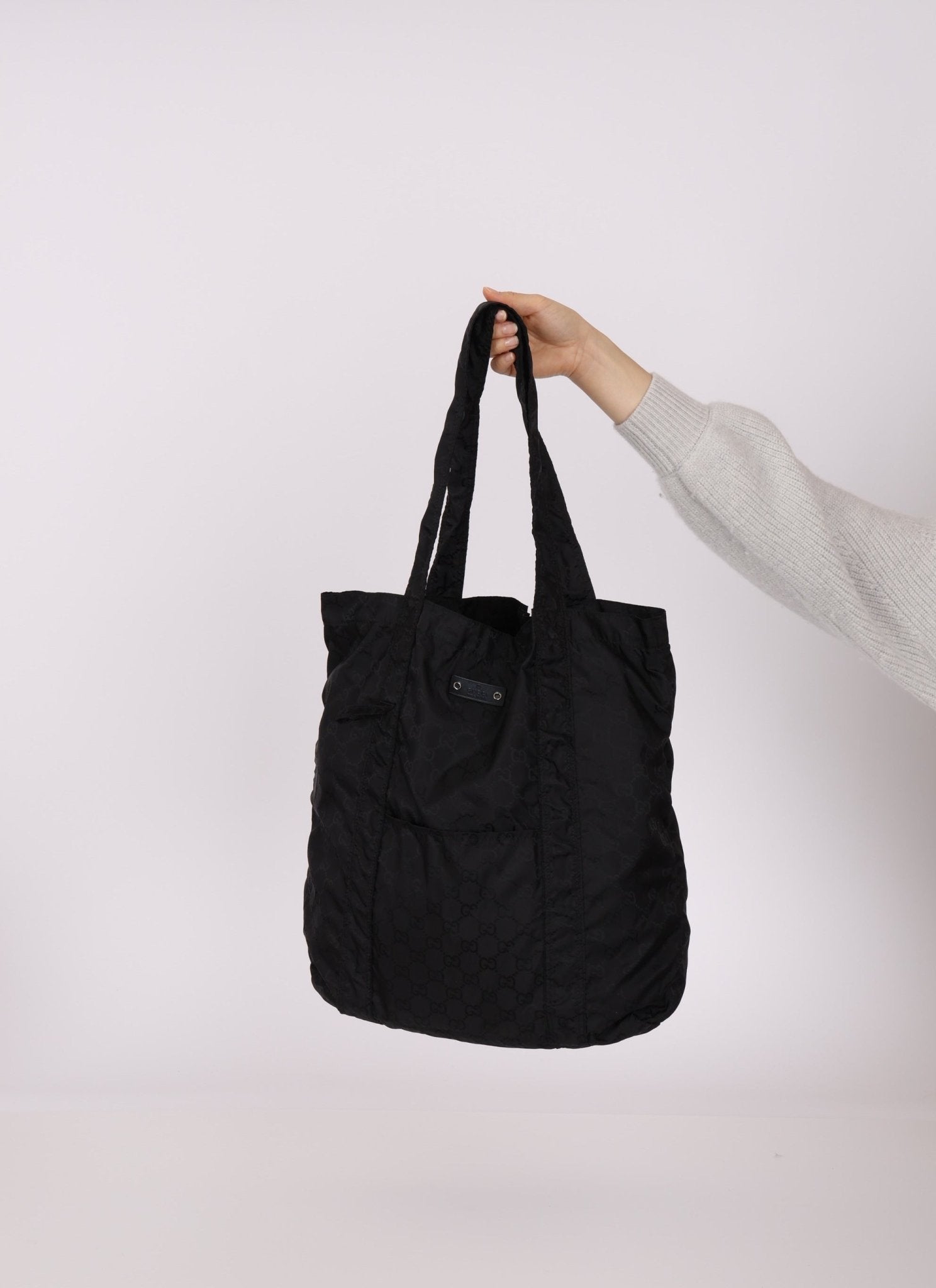 Gucci Black Monogram Nylon Teddy Bear Tote - FashioNica