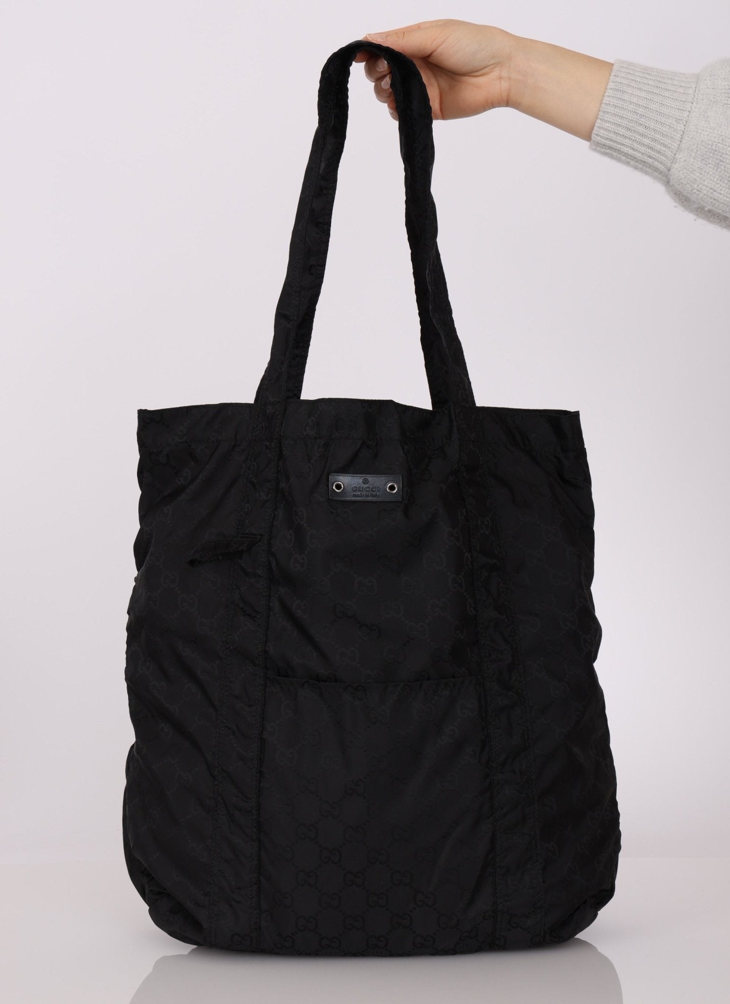 Gucci Black Monogram Nylon Teddy Bear Tote - FashioNica