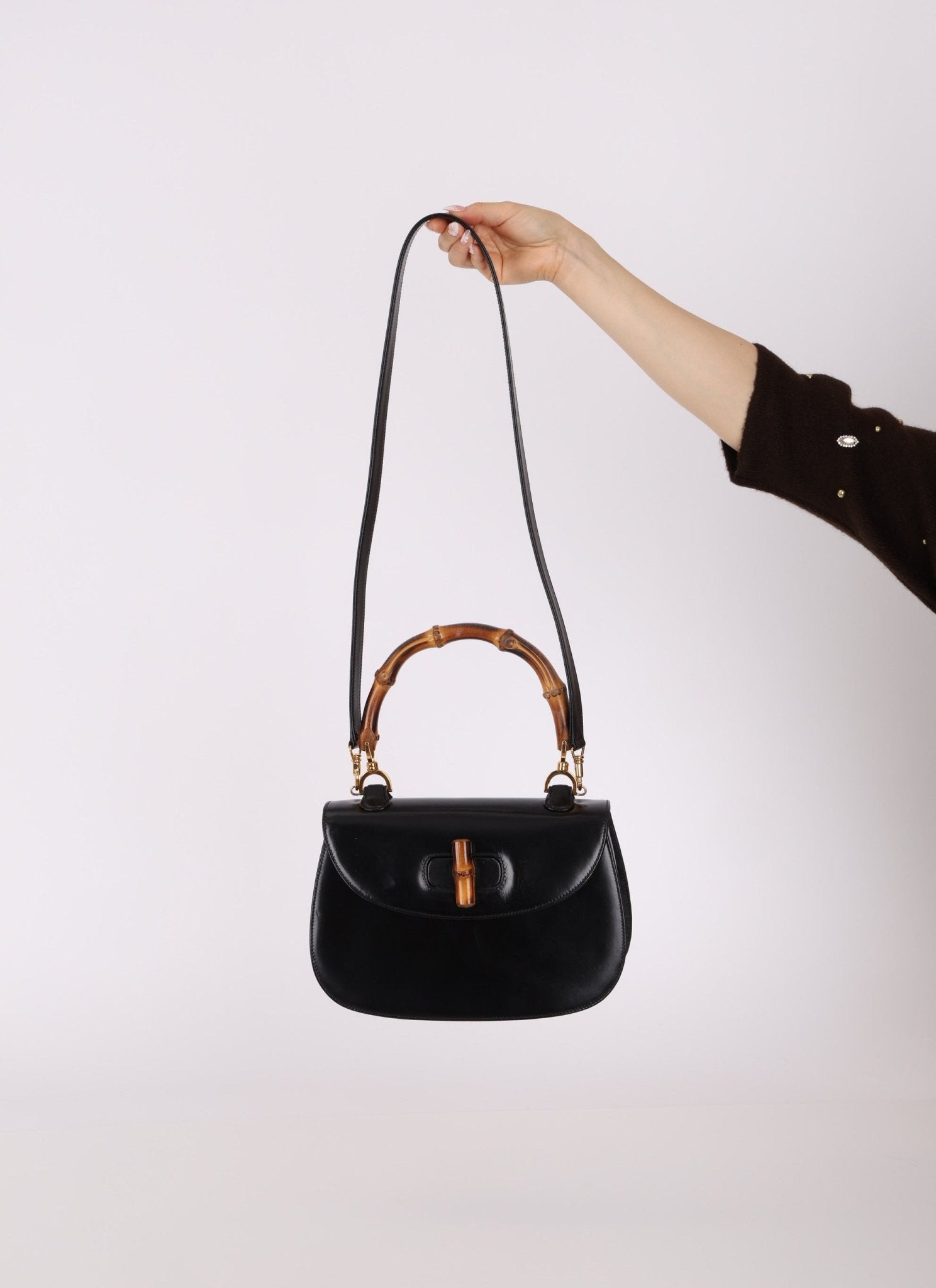 Gucci Boxcalf Bamboo Turnlock Medium Top Handle with Strap - FashioNica