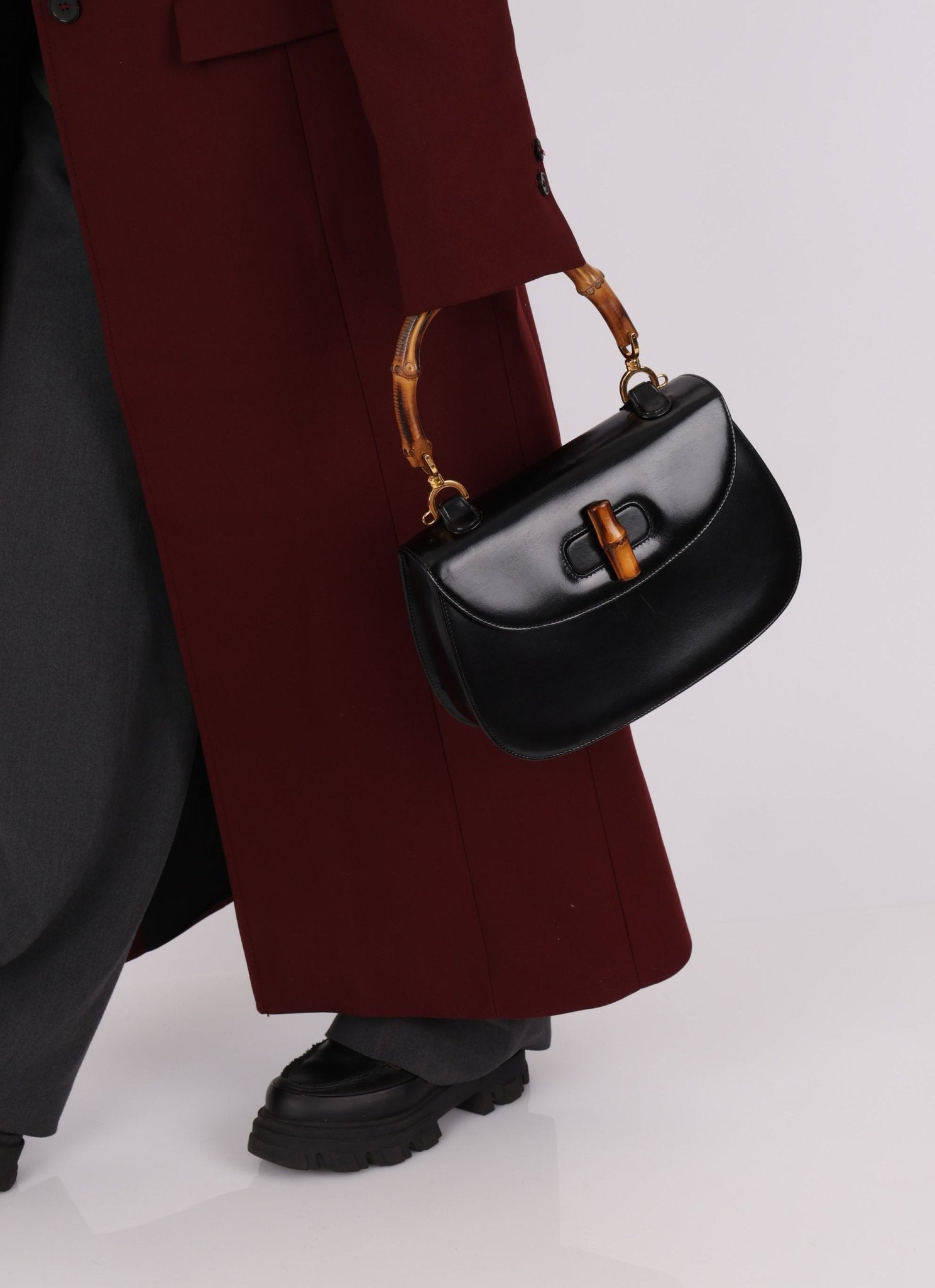 Gucci Boxcalf Bamboo Turnlock Medium Top Handle with Strap - FashioNica