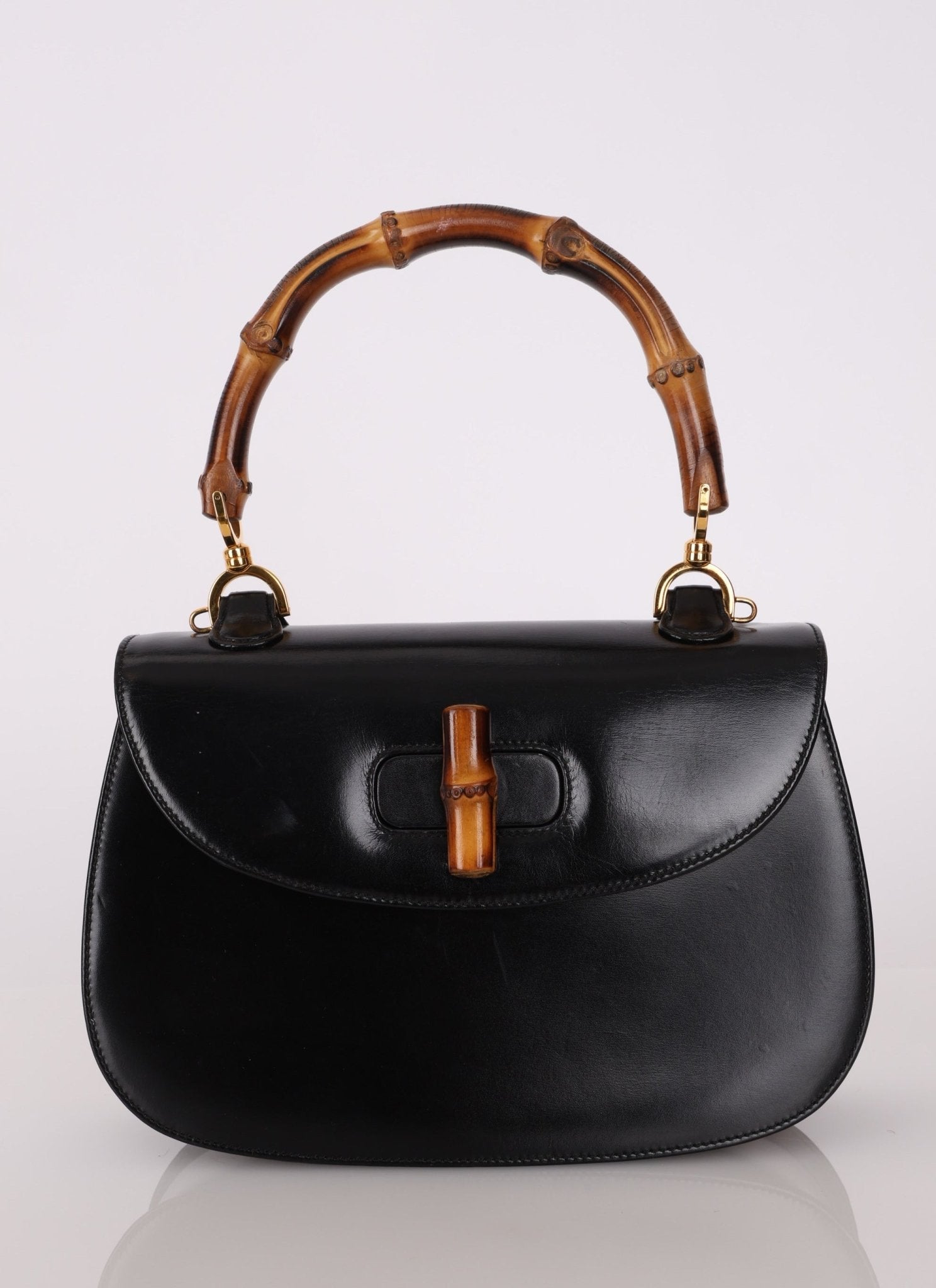 Gucci Boxcalf Bamboo Turnlock Medium Top Handle with Strap - FashioNica