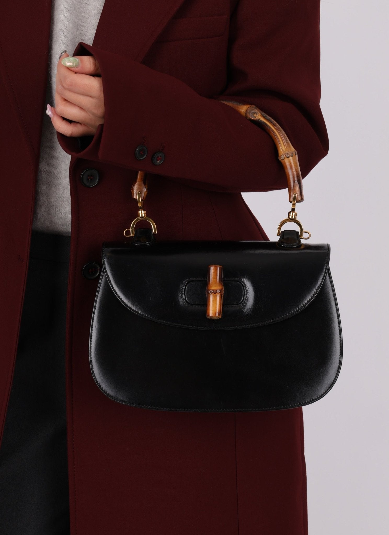 Gucci Boxcalf Bamboo Turnlock Medium Top Handle with Strap - FashioNica