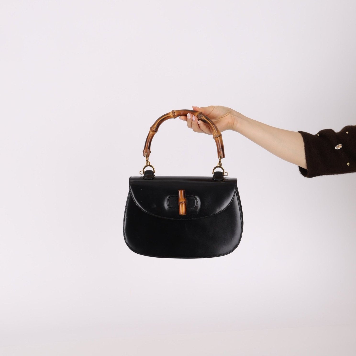 Gucci Boxcalf Bamboo Turnlock Medium Top Handle with Strap - FashioNica