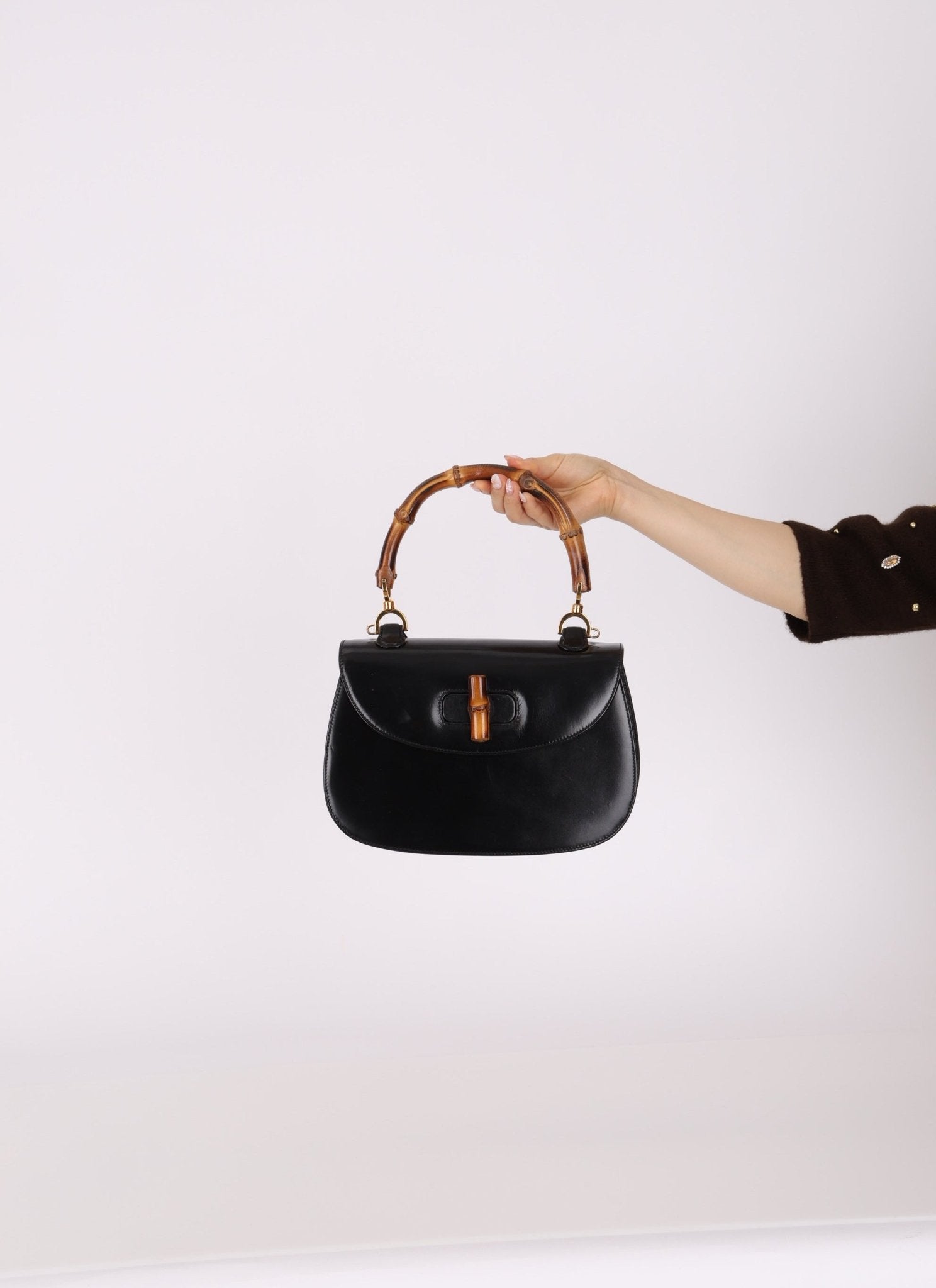 Gucci Boxcalf Bamboo Turnlock Medium Top Handle with Strap - FashioNica