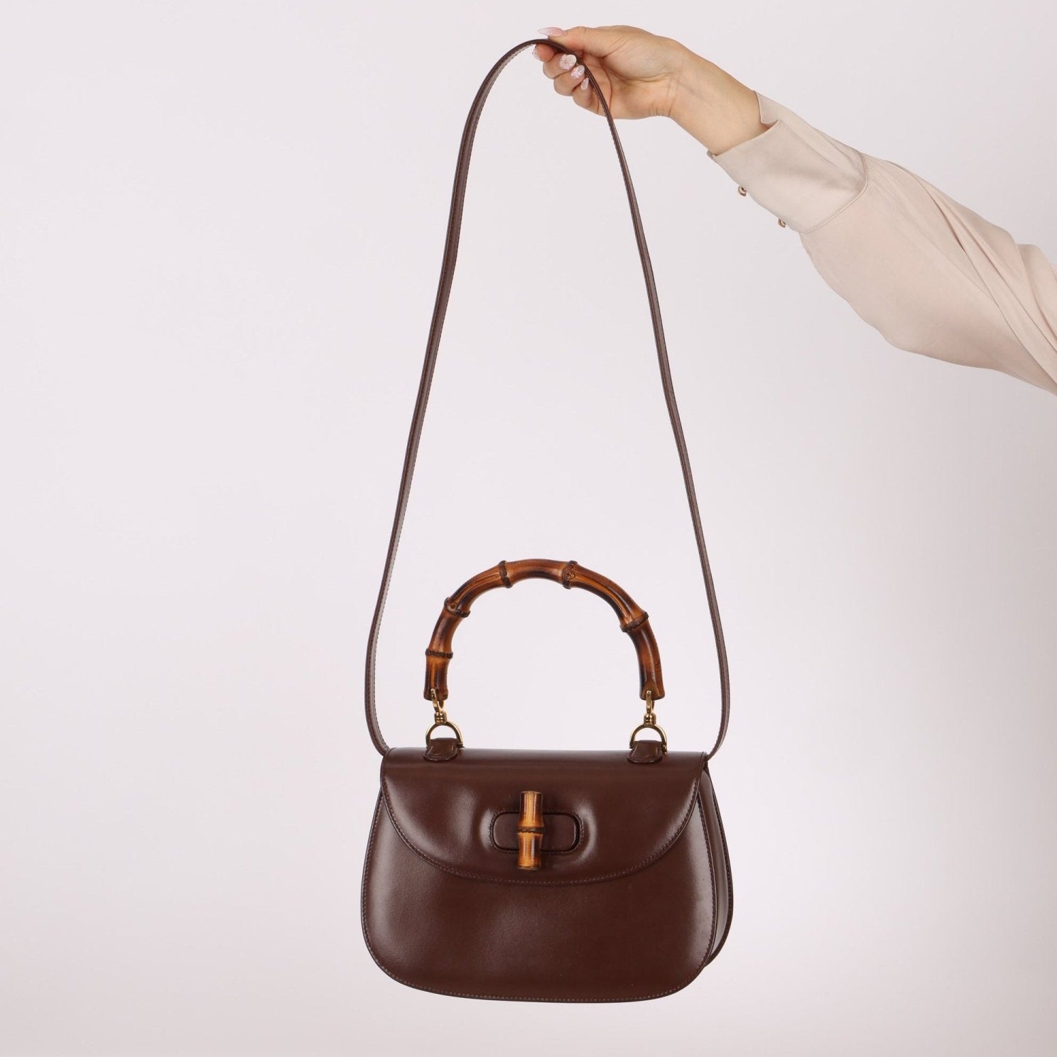 Gucci Boxcalf Chocolate Bamboo Top Handle - FashioNica