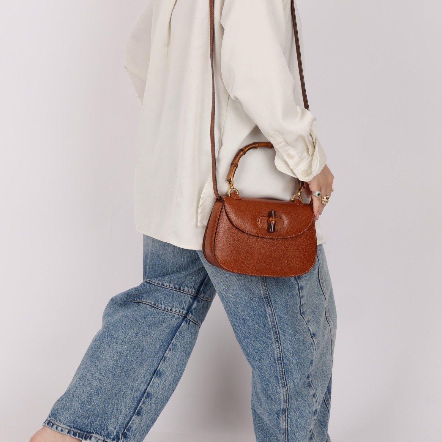Gucci Brown Bamboo Turnlock Top Handle with Strap - FashioNica