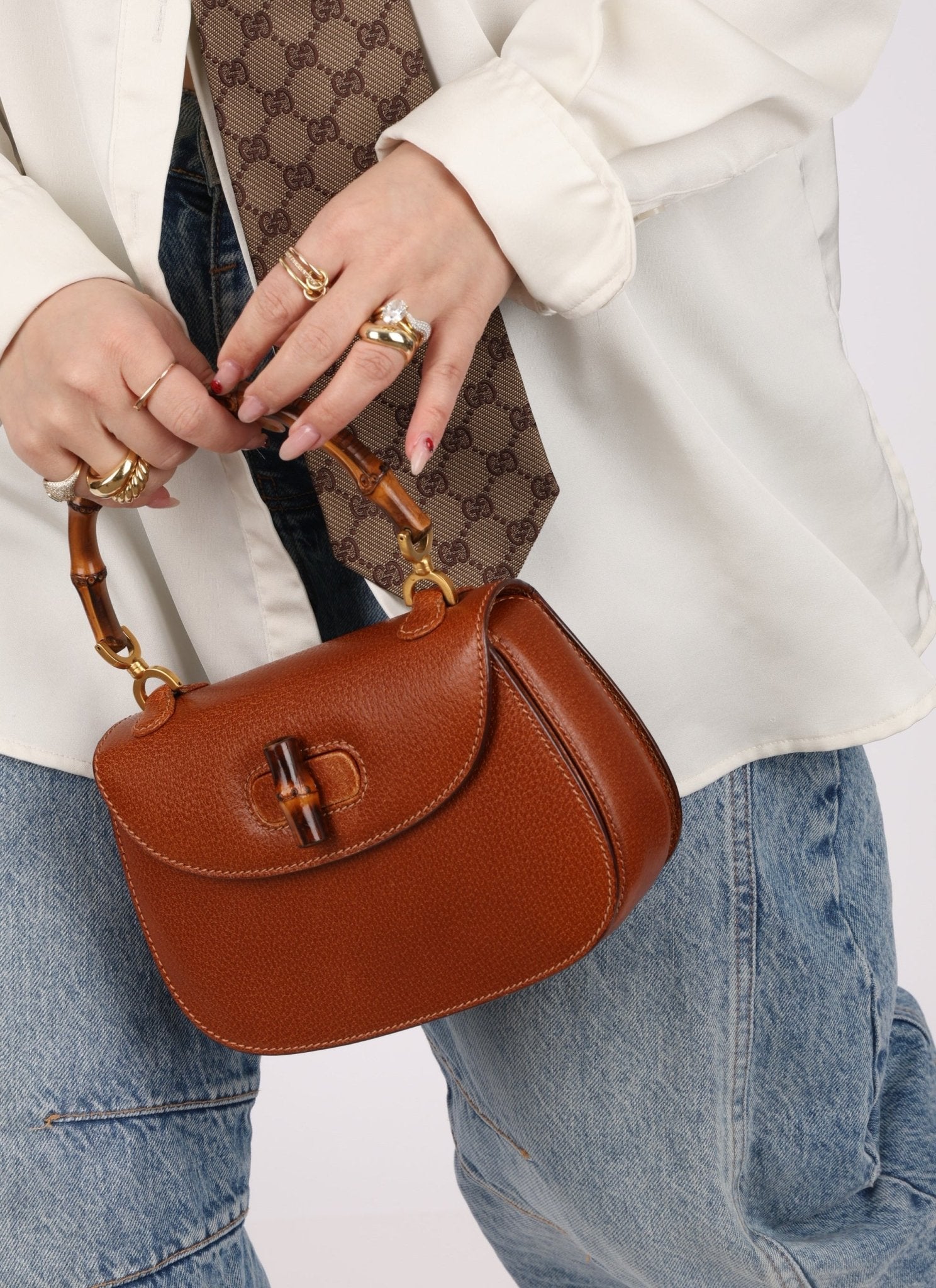 Gucci Brown Bamboo Turnlock Top Handle with Strap - FashioNica
