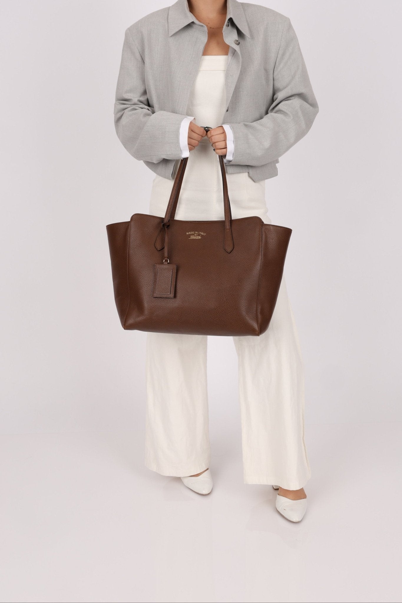 Gucci Brown Leather Medium Swing Tote - FashioNica