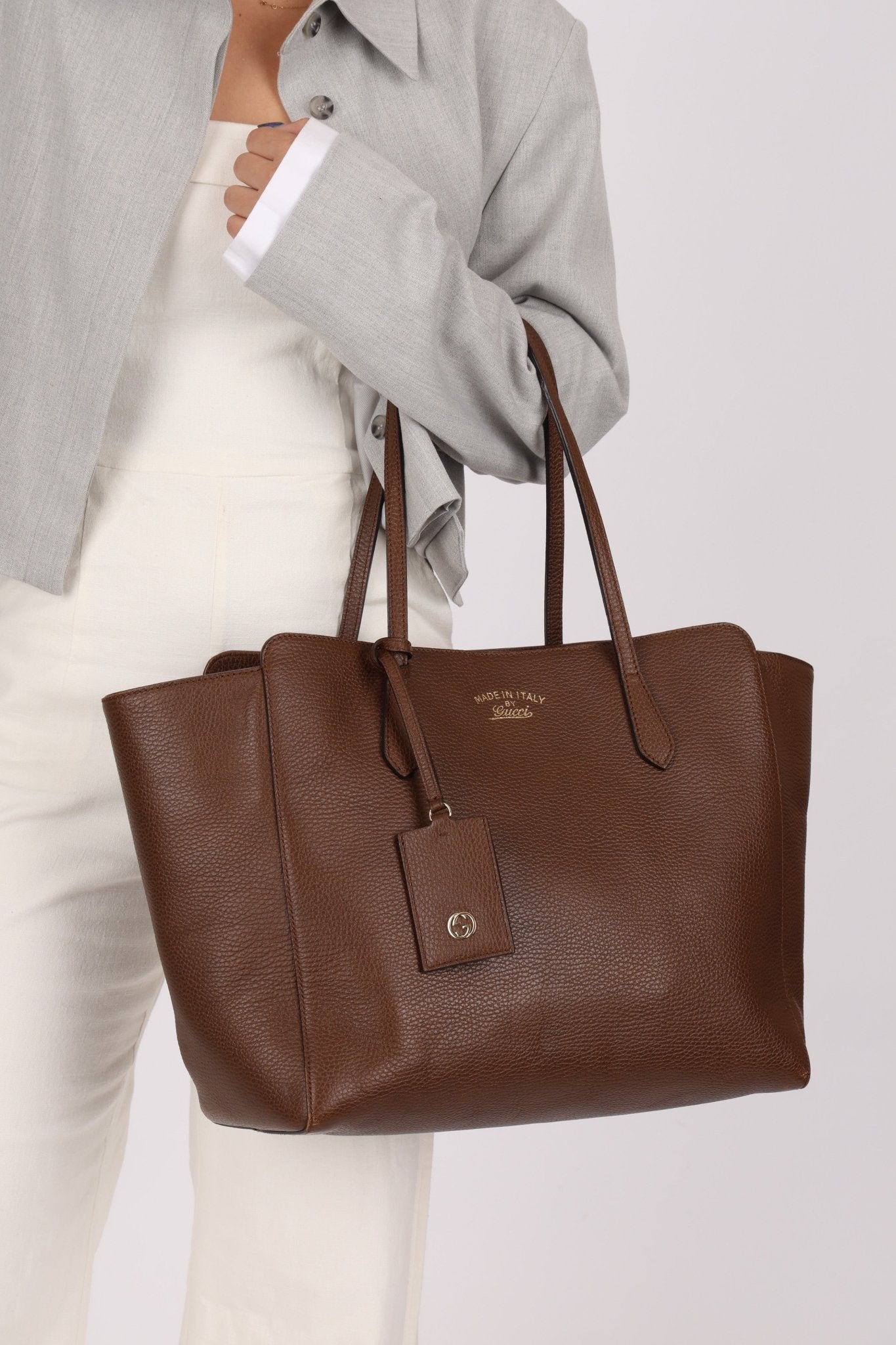 Gucci Brown Leather Medium Swing Tote - FashioNica
