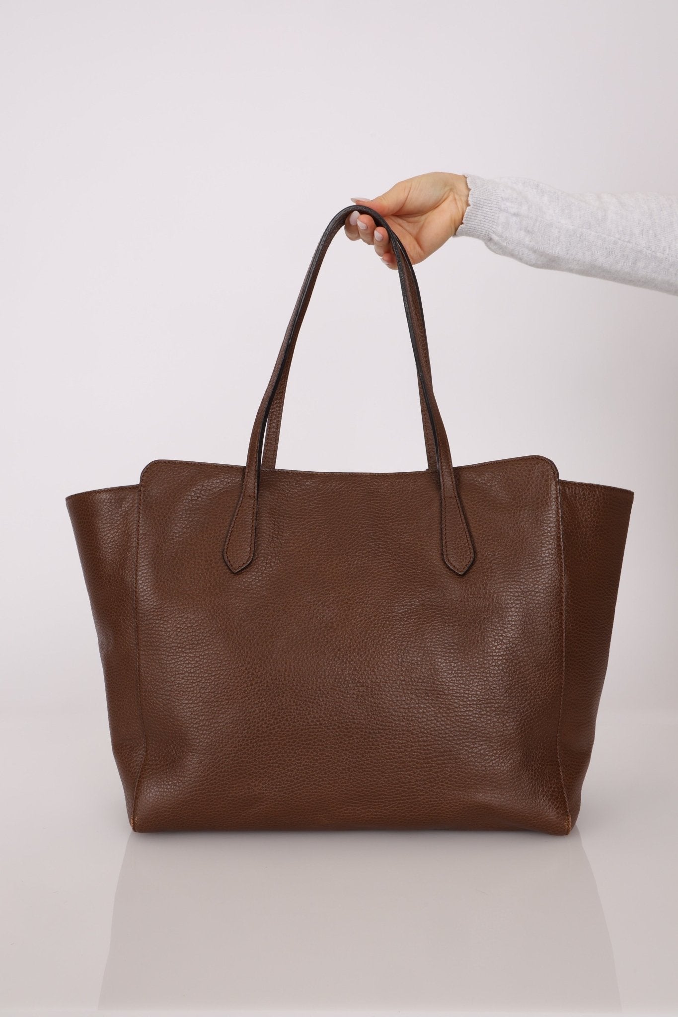 Gucci Brown Leather Medium Swing Tote - FashioNica