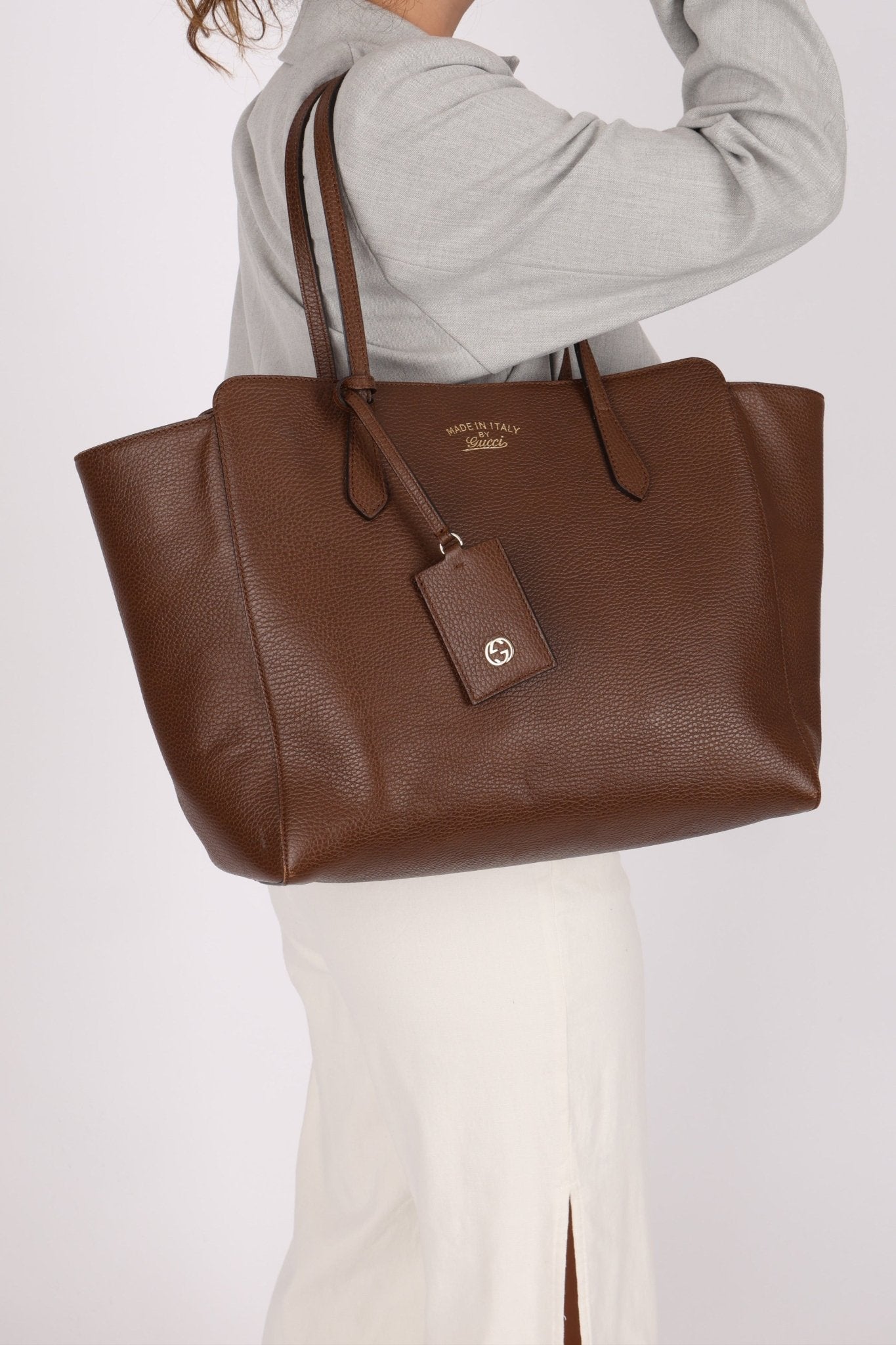 Gucci Brown Leather Medium Swing Tote - FashioNica