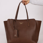 Gucci Brown Leather Medium Swing Tote - FashioNica