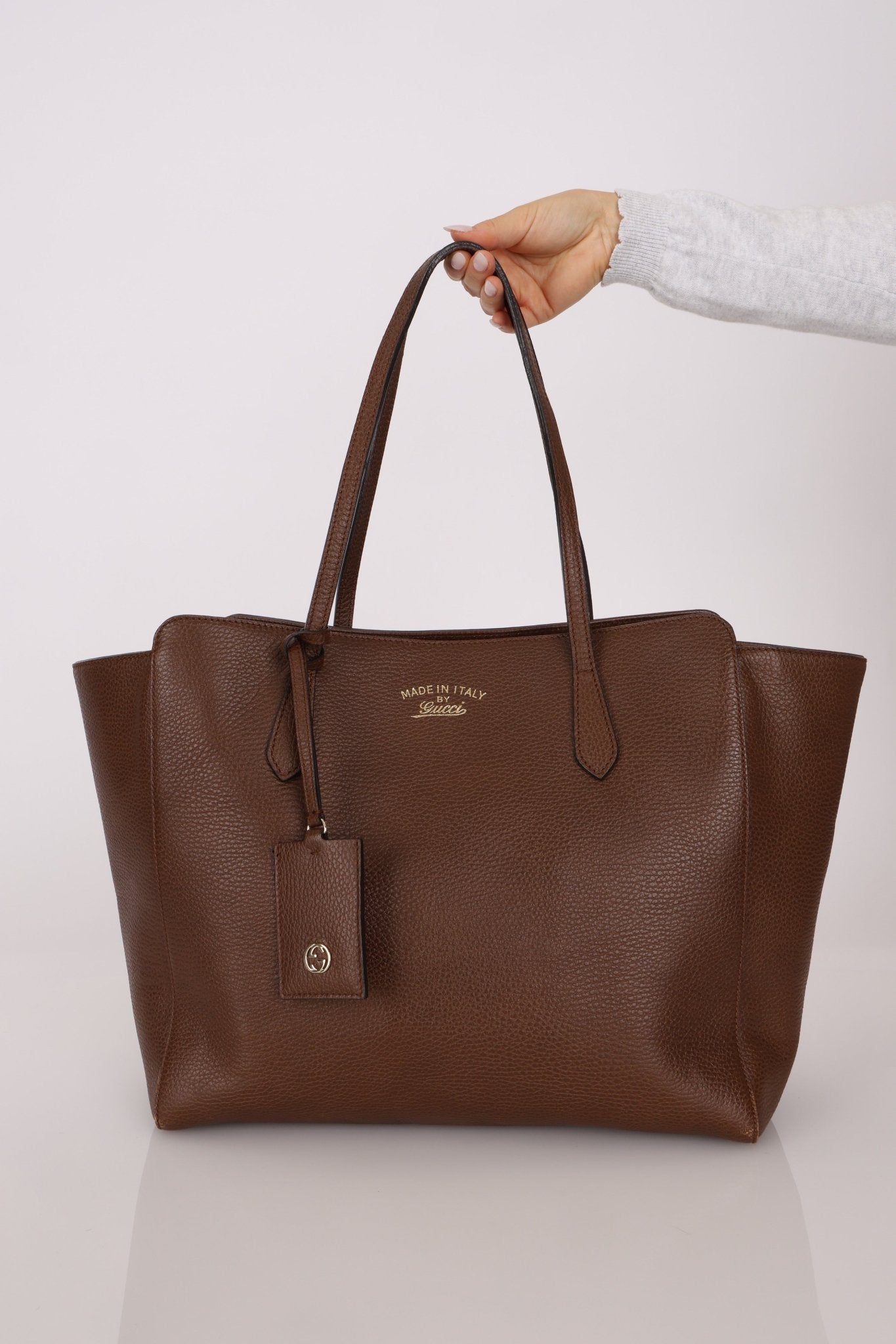 Gucci Brown Leather Medium Swing Tote - FashioNica