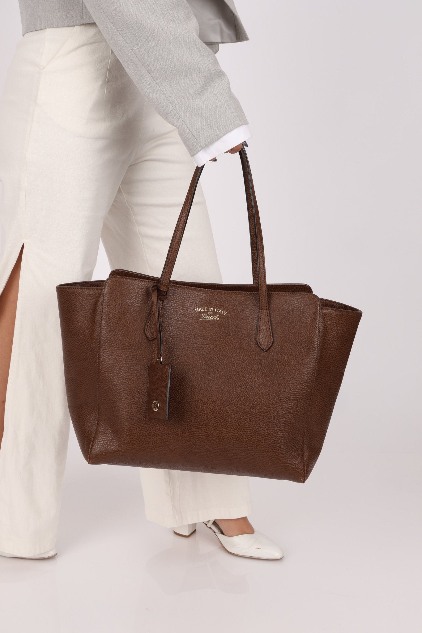 Gucci Brown Leather Medium Swing Tote - FashioNica