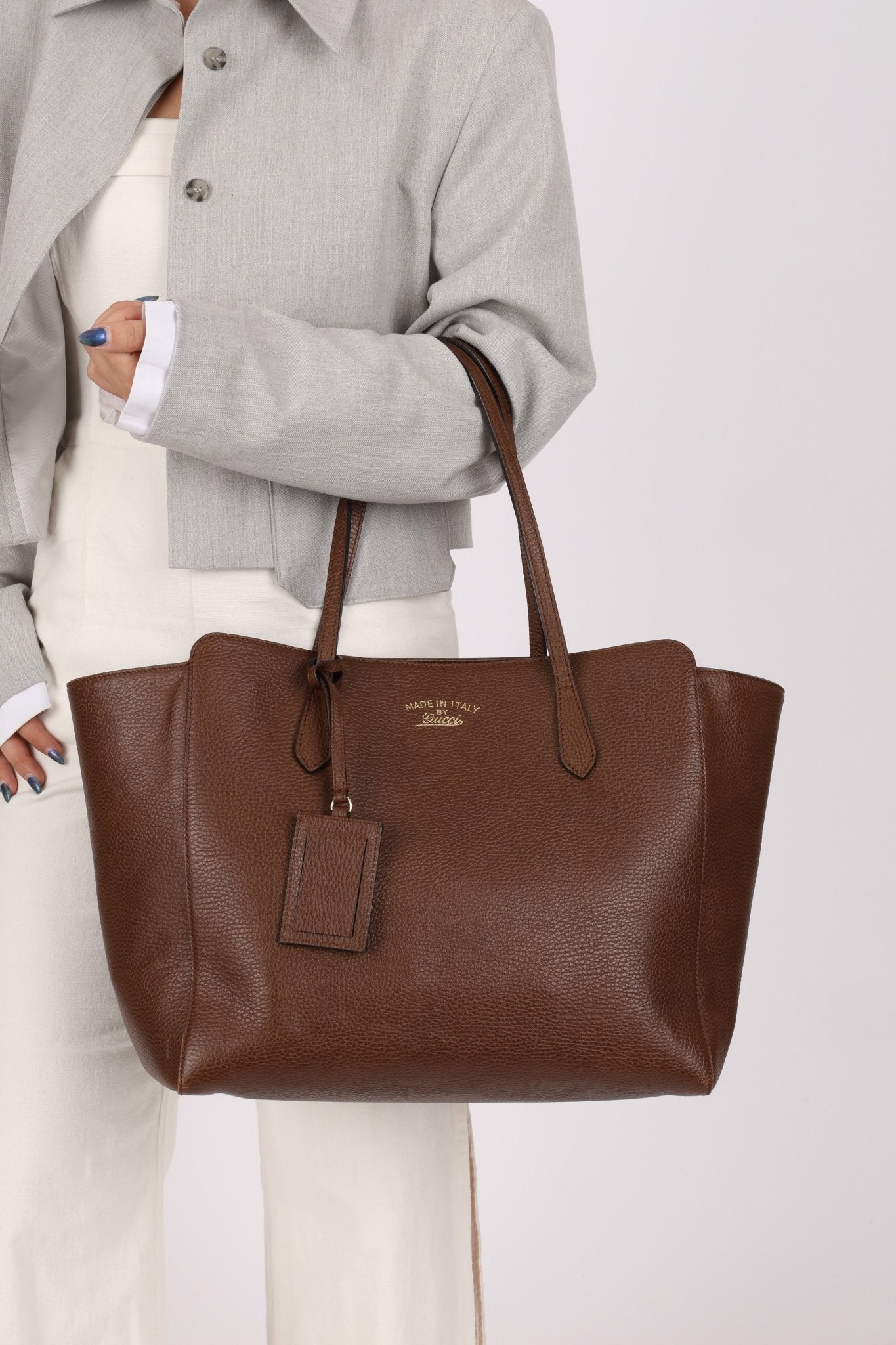 Gucci Brown Leather Medium Swing Tote - FashioNica