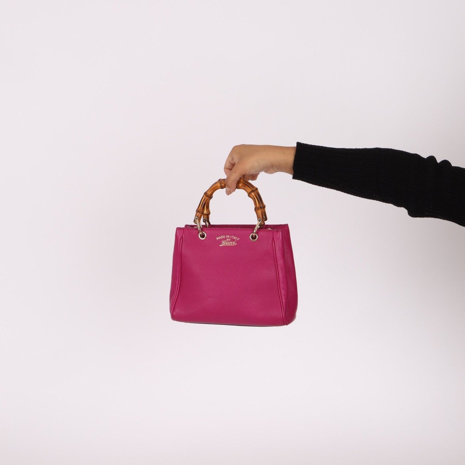 Gucci Calfskin Bamboo Bright Bougainville Mini Shopper Tote - FashioNica