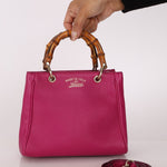Gucci Calfskin Bamboo Bright Bougainville Mini Shopper Tote - FashioNica
