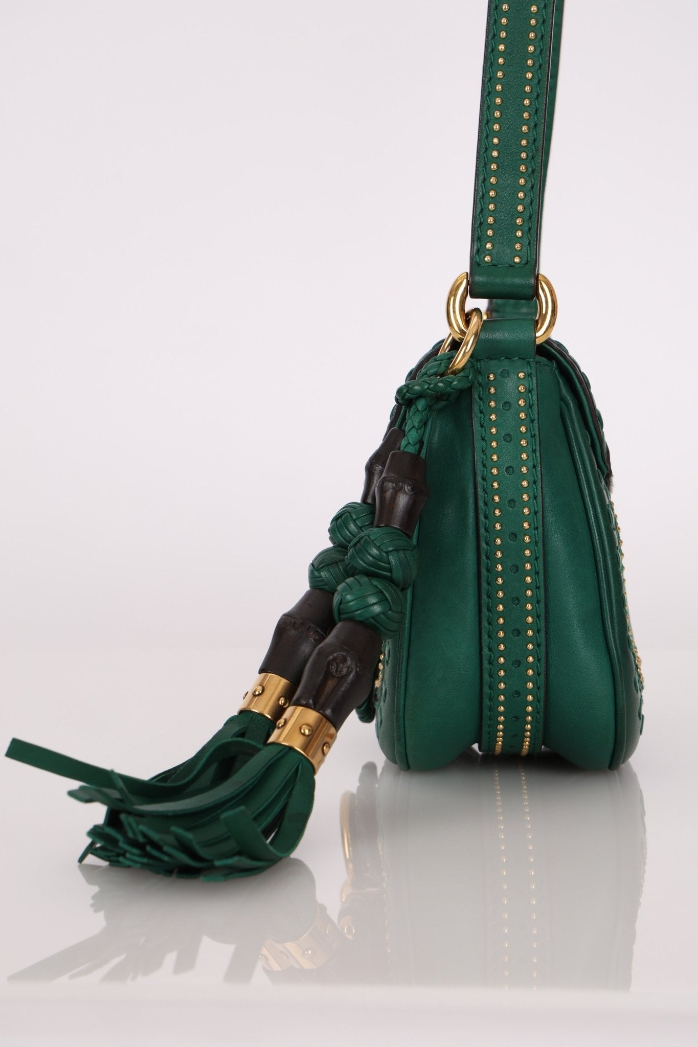 Gucci Calfskin Snaffle Bit Bamboo Shoulder Bag - FashioNica