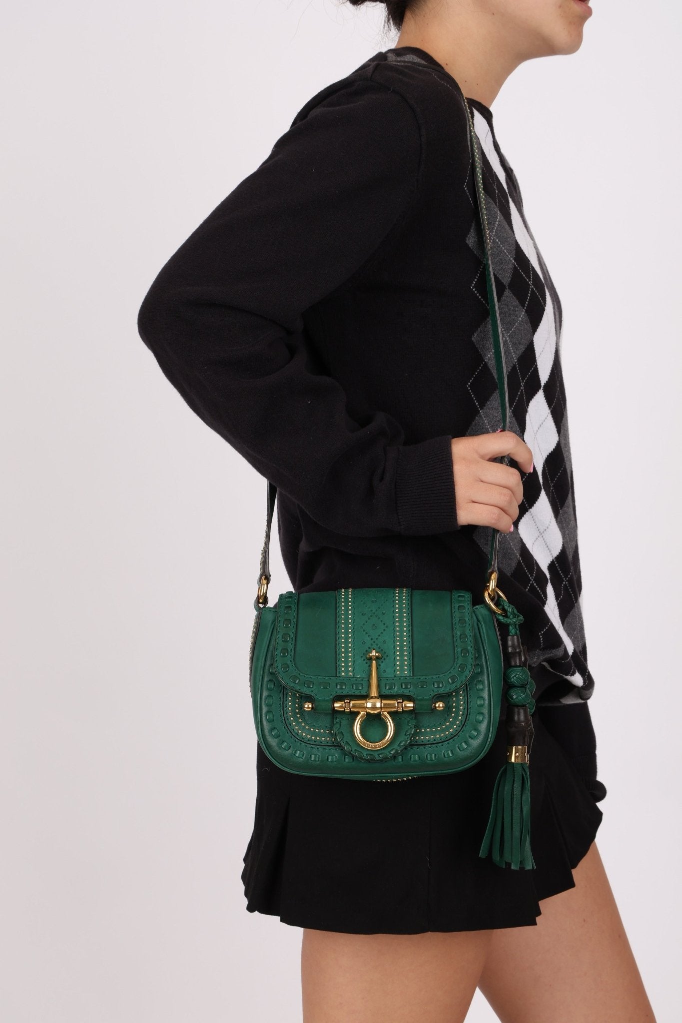 Gucci Calfskin Snaffle Bit Bamboo Shoulder Bag - FashioNica