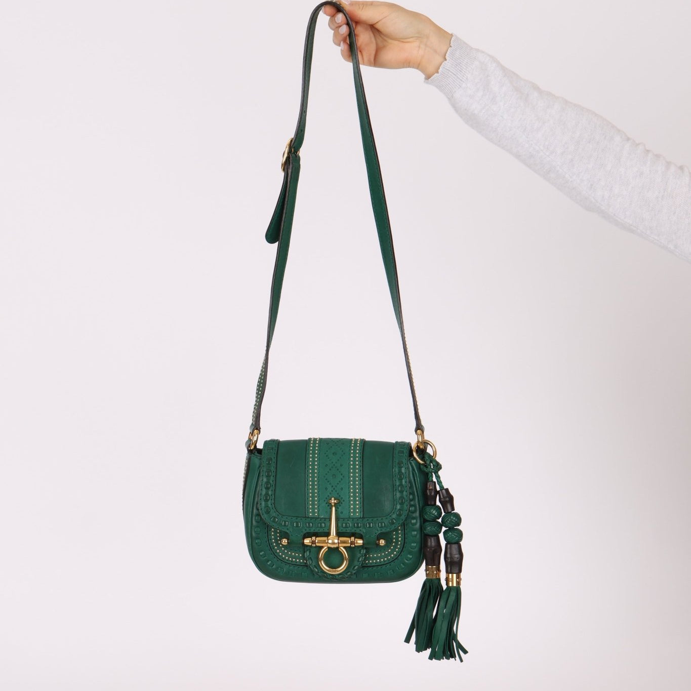 Gucci Calfskin Snaffle Bit Bamboo Shoulder Bag - FashioNica