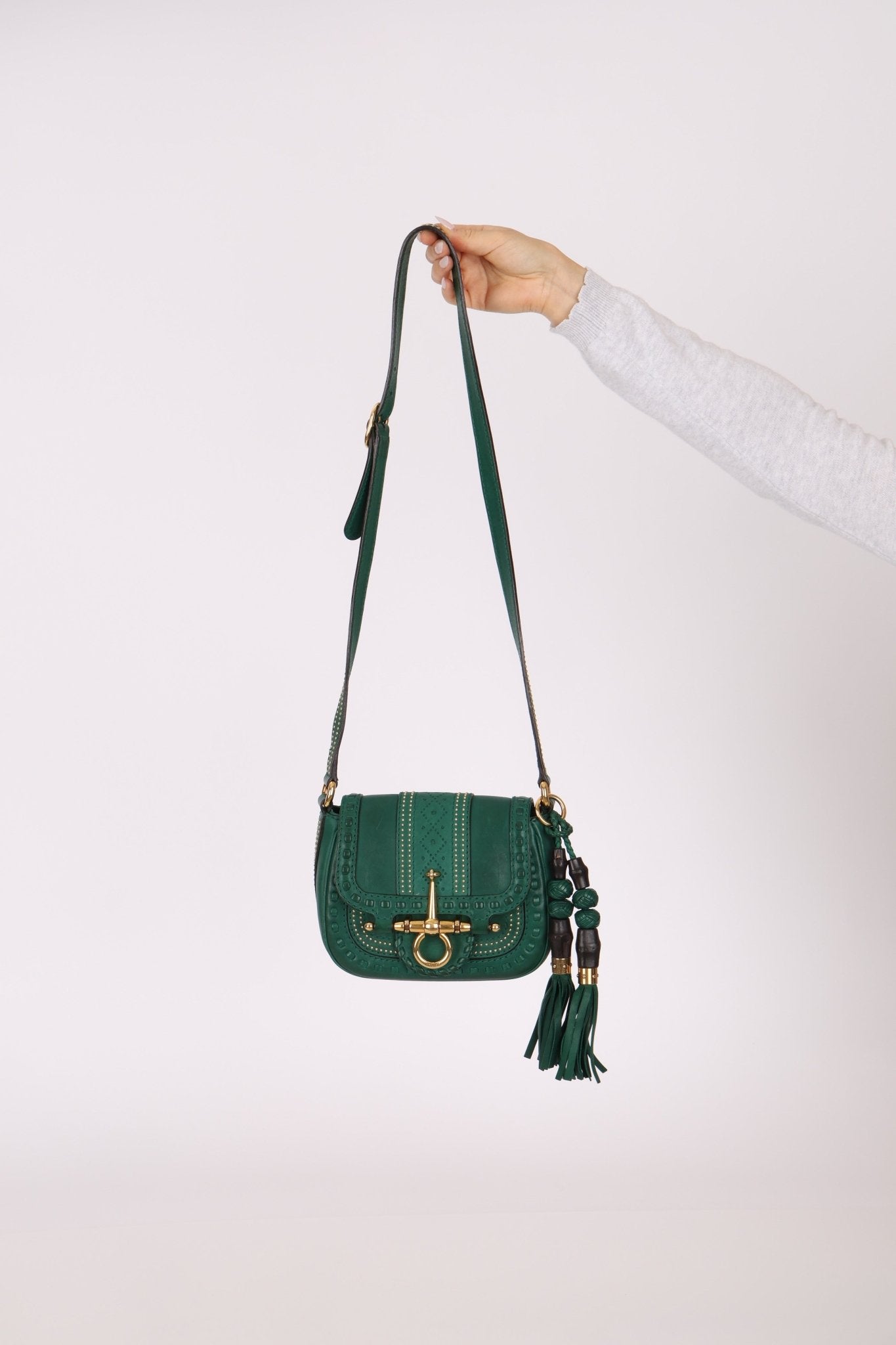 Gucci Calfskin Snaffle Bit Bamboo Shoulder Bag - FashioNica