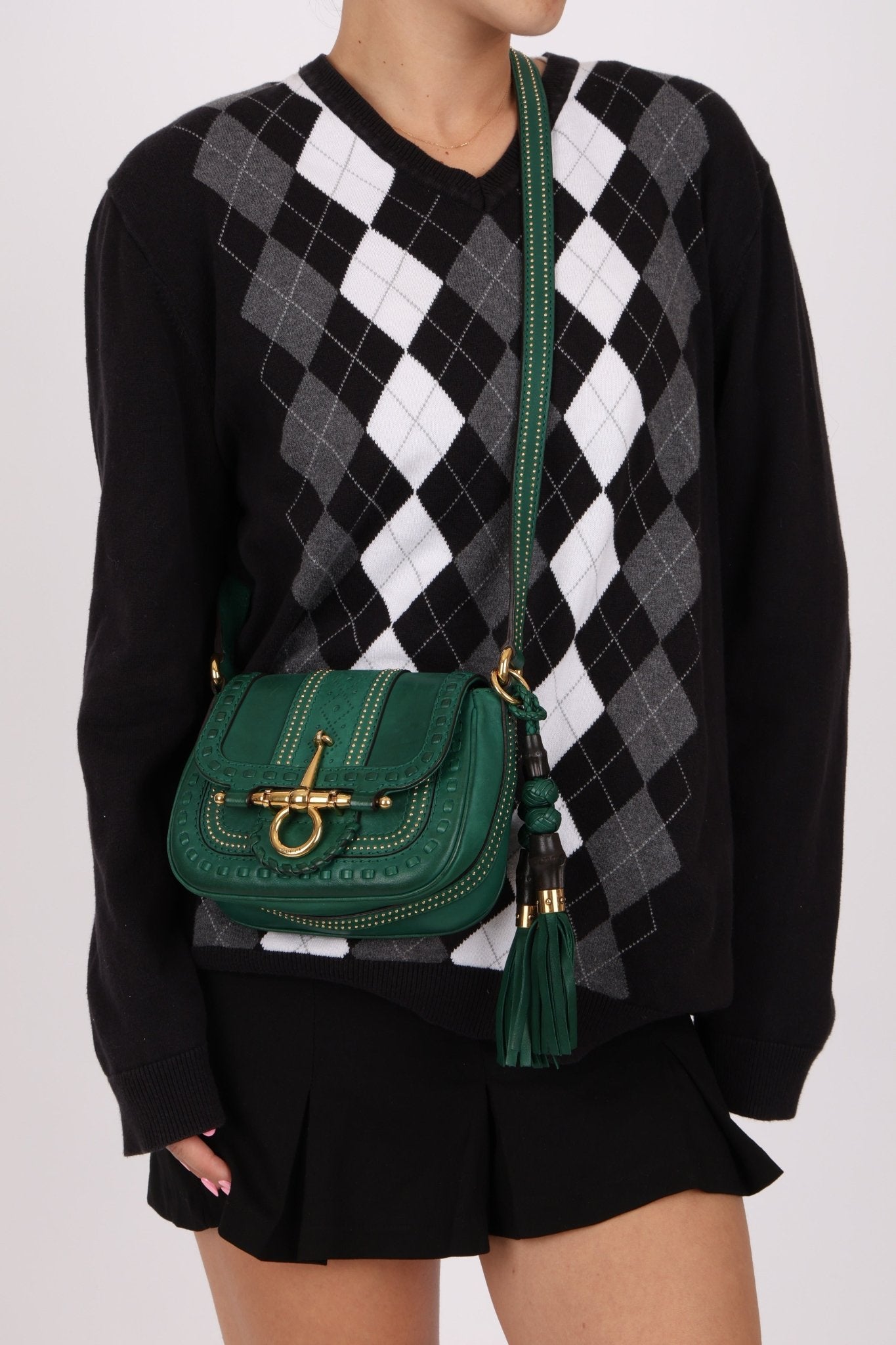 Gucci Calfskin Snaffle Bit Bamboo Shoulder Bag - FashioNica