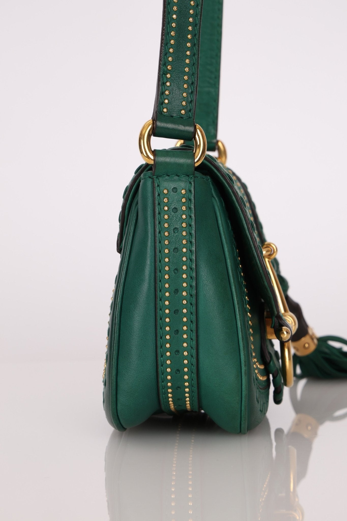 Gucci Calfskin Snaffle Bit Bamboo Shoulder Bag - FashioNica