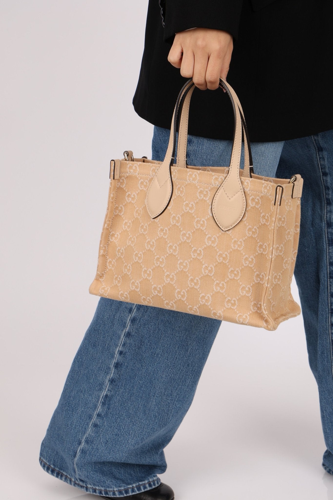 Gucci Canvas GG Denim Ophidia Medium Tote w/ Pouch - FashioNica