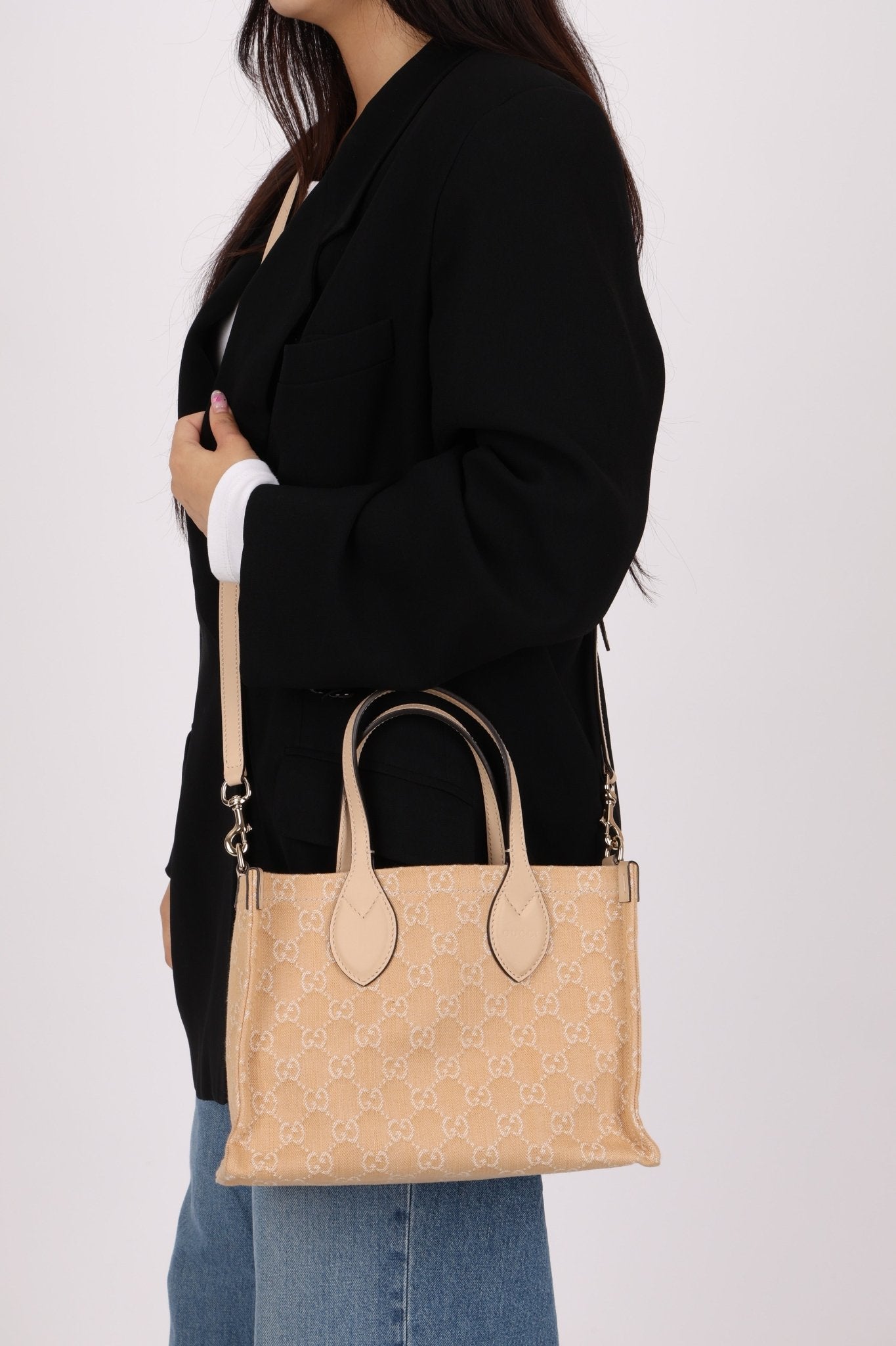 Gucci Canvas GG Denim Ophidia Medium Tote w/ Pouch - FashioNica