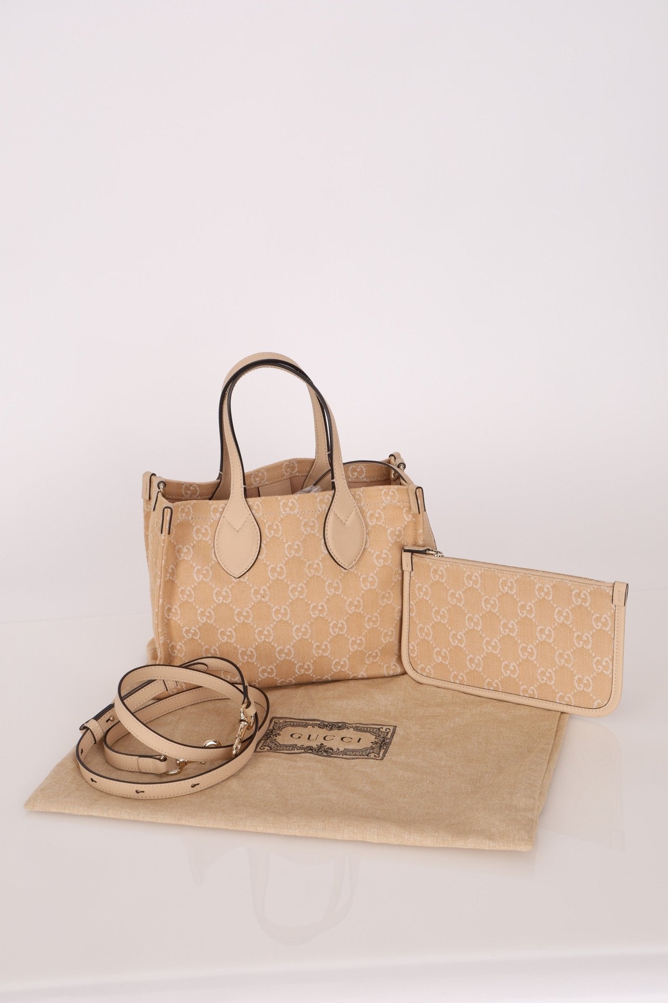 Gucci Canvas GG Denim Ophidia Medium Tote w/ Pouch - FashioNica
