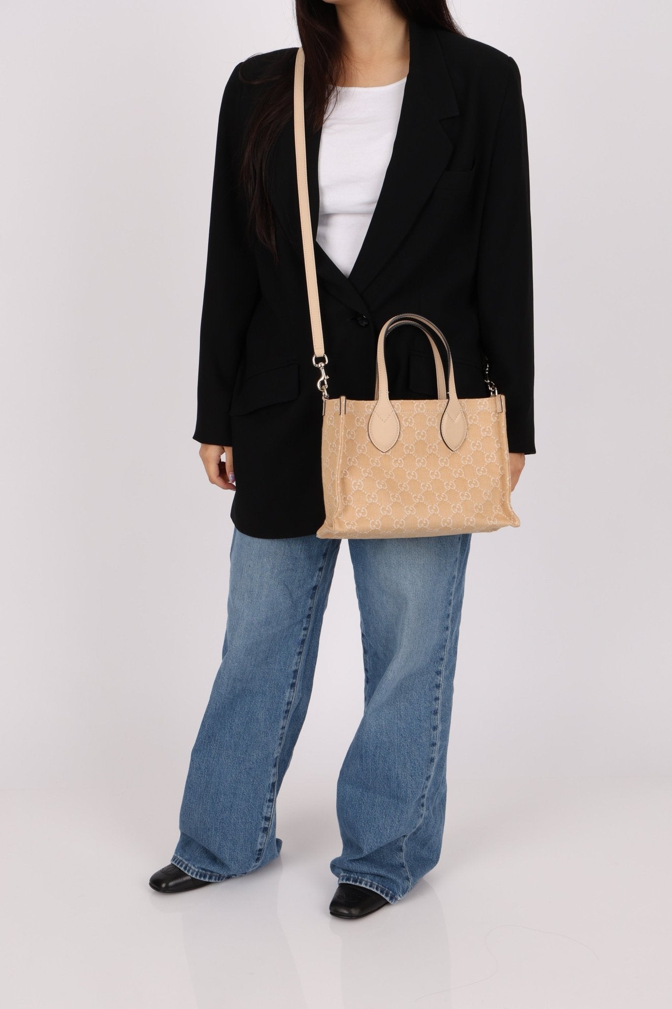Gucci Canvas GG Denim Ophidia Medium Tote w/ Pouch - FashioNica