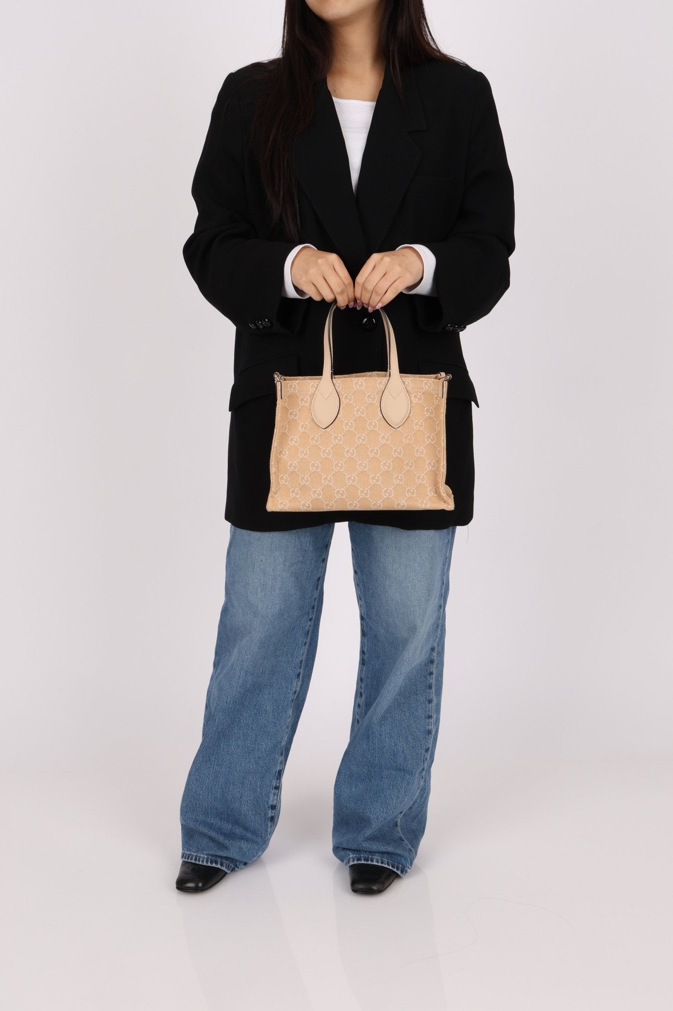 Gucci Canvas GG Denim Ophidia Medium Tote w/ Pouch - FashioNica