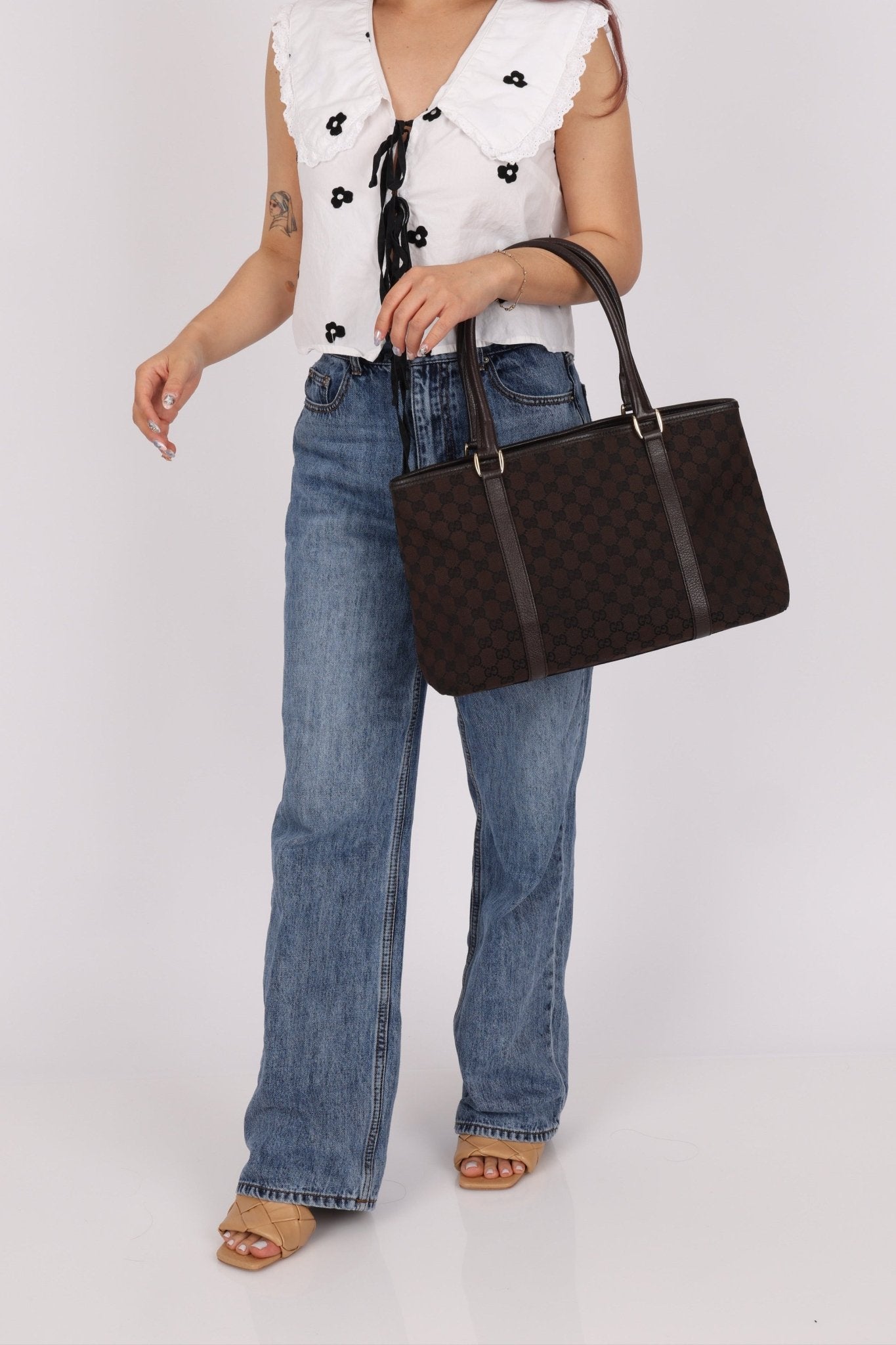 Gucci Canvas Monogram Chocolate Tote - FashioNica