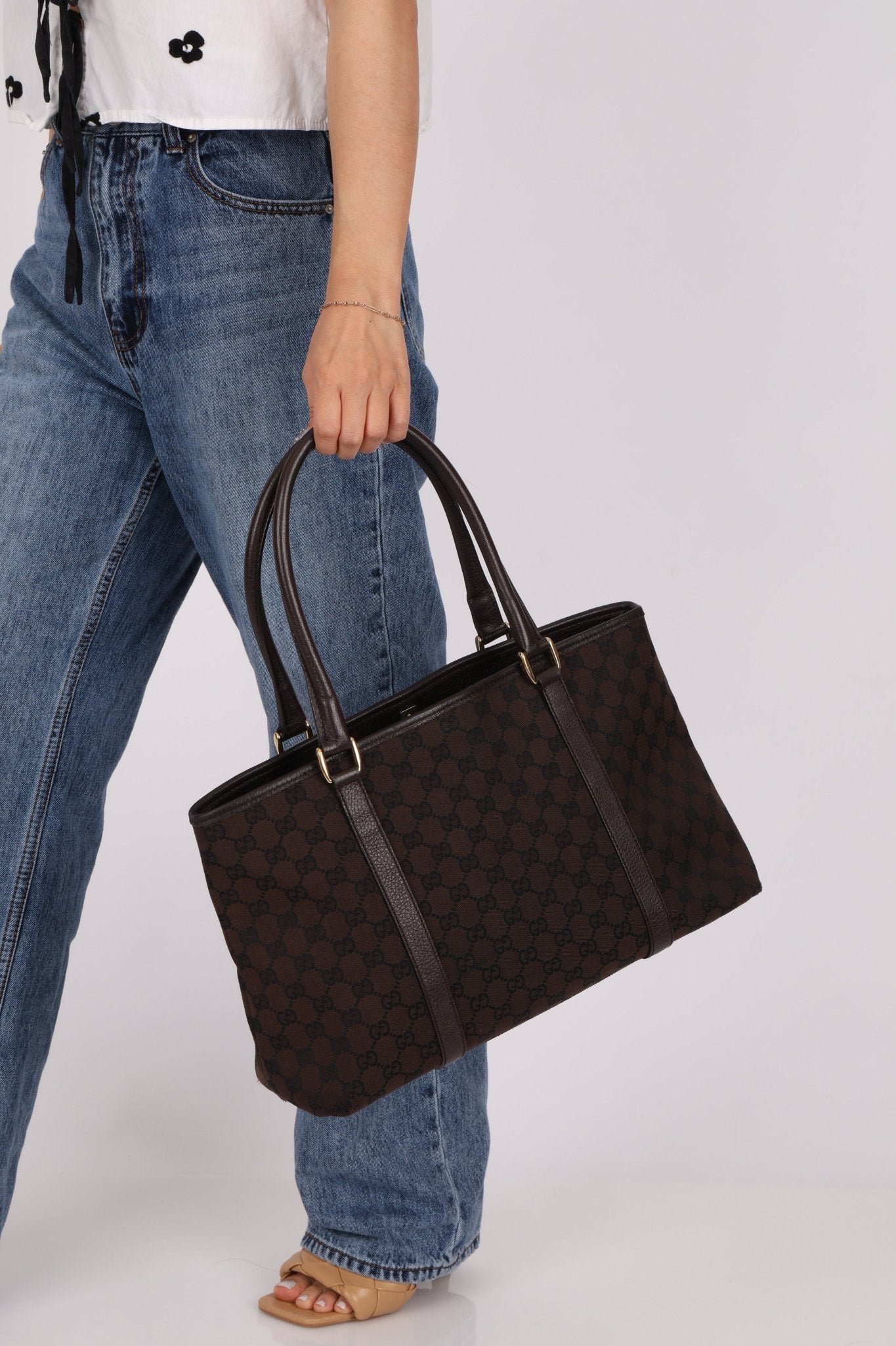 Gucci Canvas Monogram Chocolate Tote - FashioNica