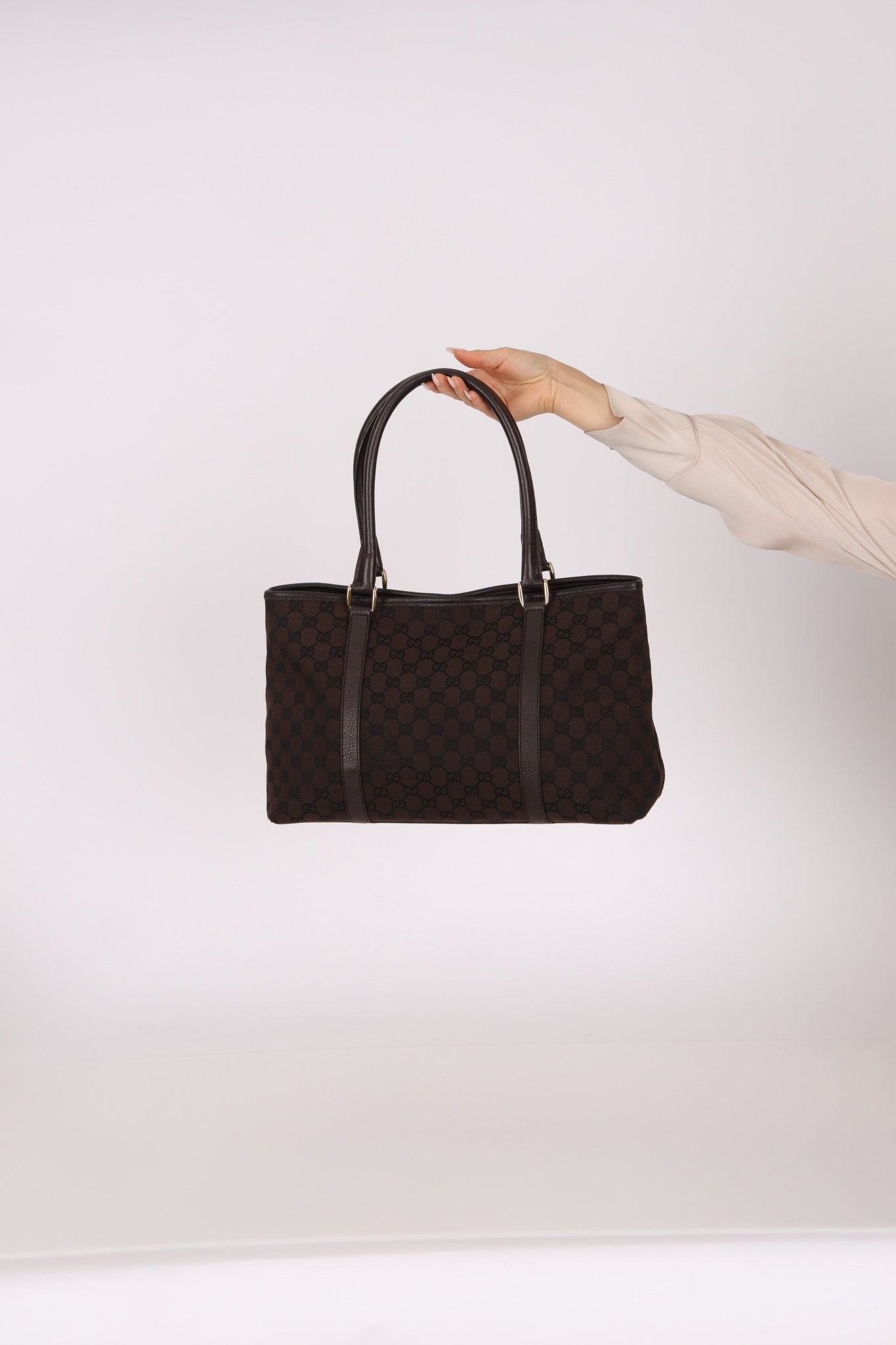 Gucci Canvas Monogram Chocolate Tote - FashioNica