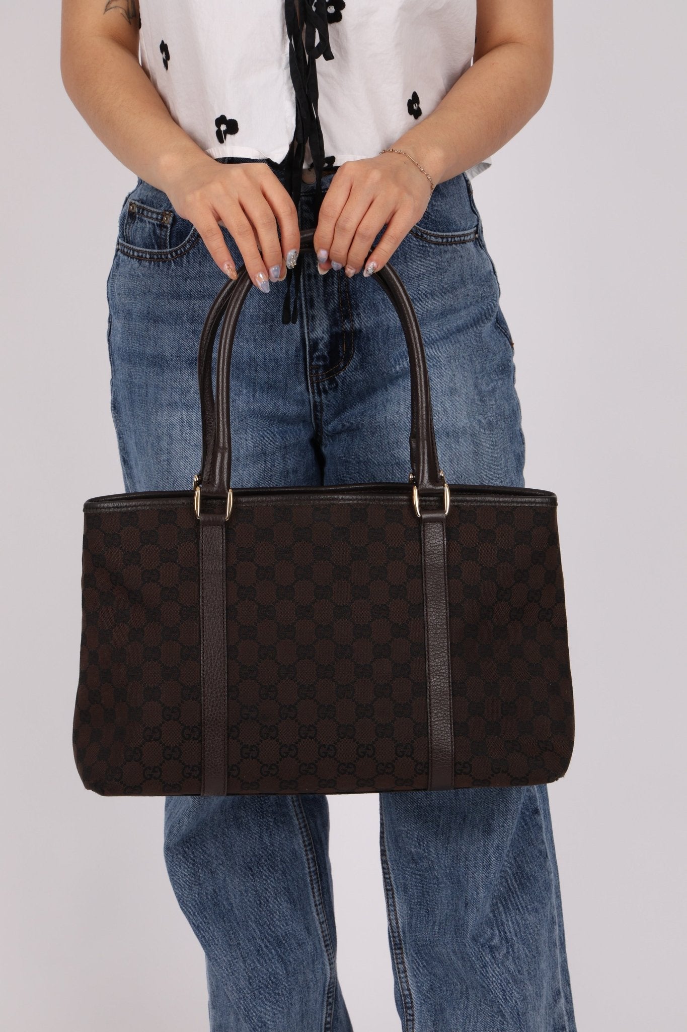 Gucci Canvas Monogram Chocolate Tote - FashioNica
