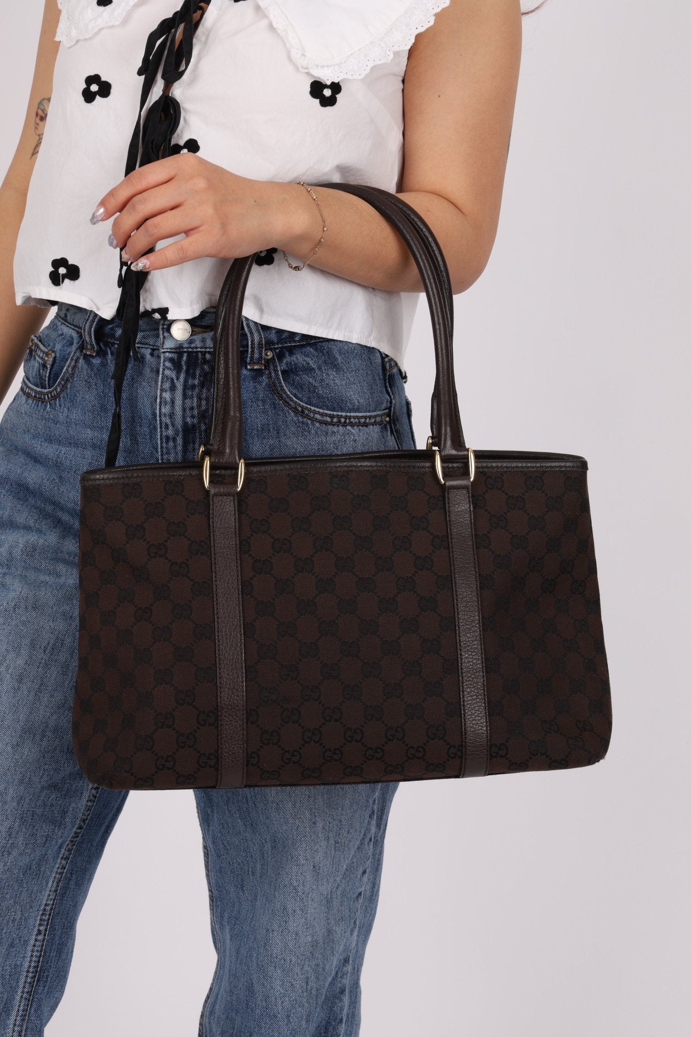 Gucci Canvas Monogram Chocolate Tote - FashioNica