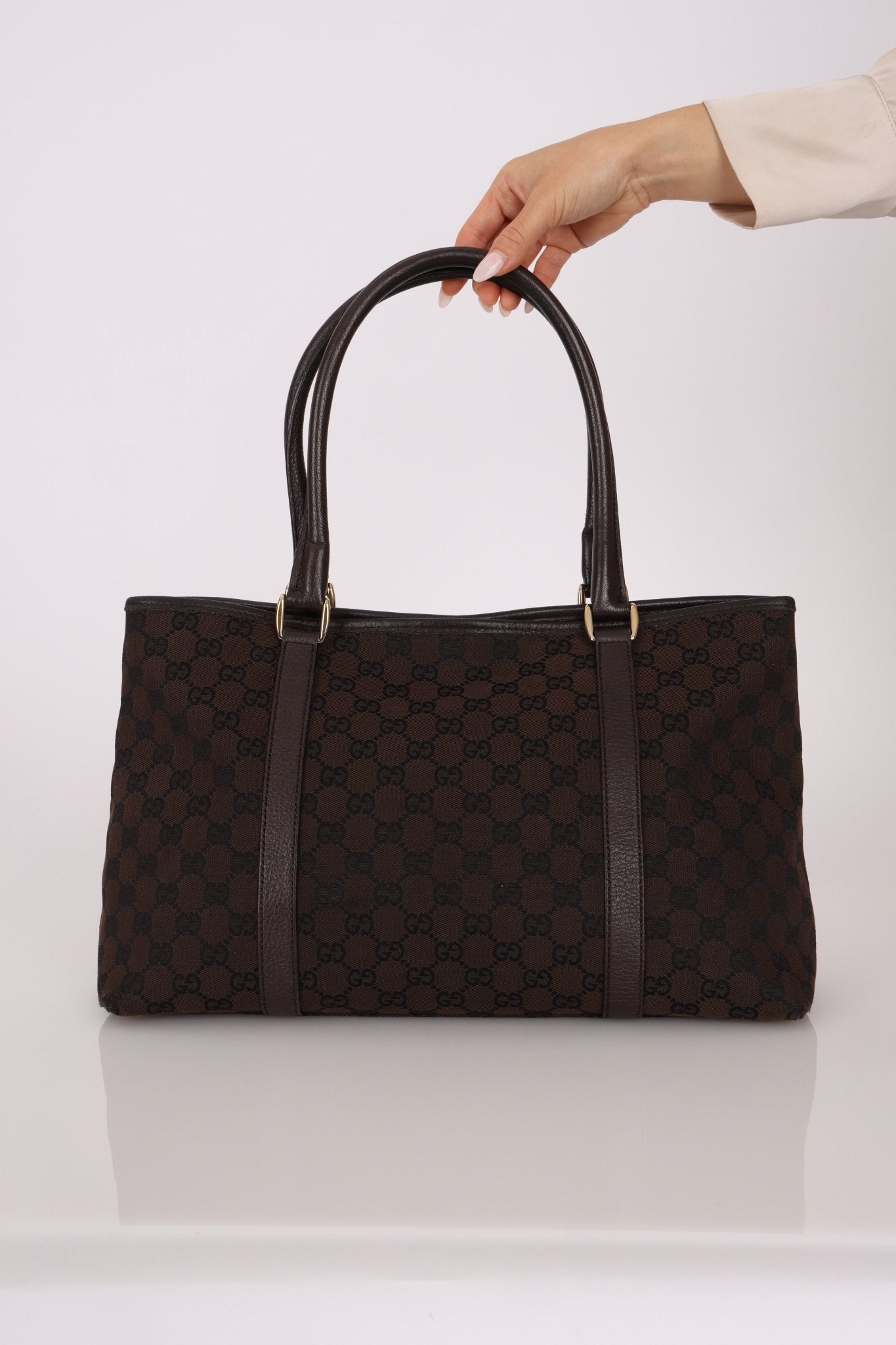 Gucci Canvas Monogram Chocolate Tote - FashioNica