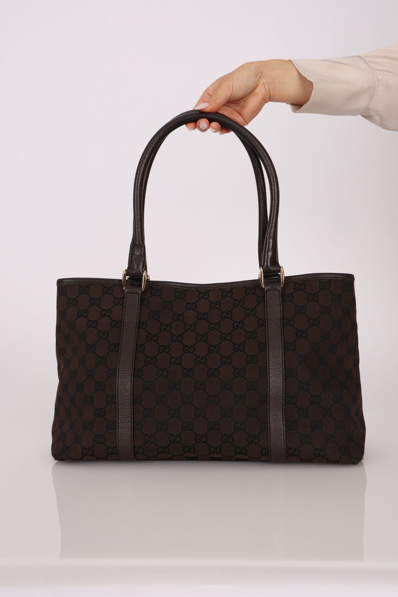 Gucci Canvas Monogram Chocolate Tote - FashioNica