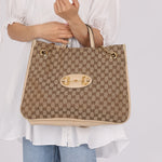 Gucci Canvas Monogram Large 1955 Horsebit Chain Tote - FashioNica