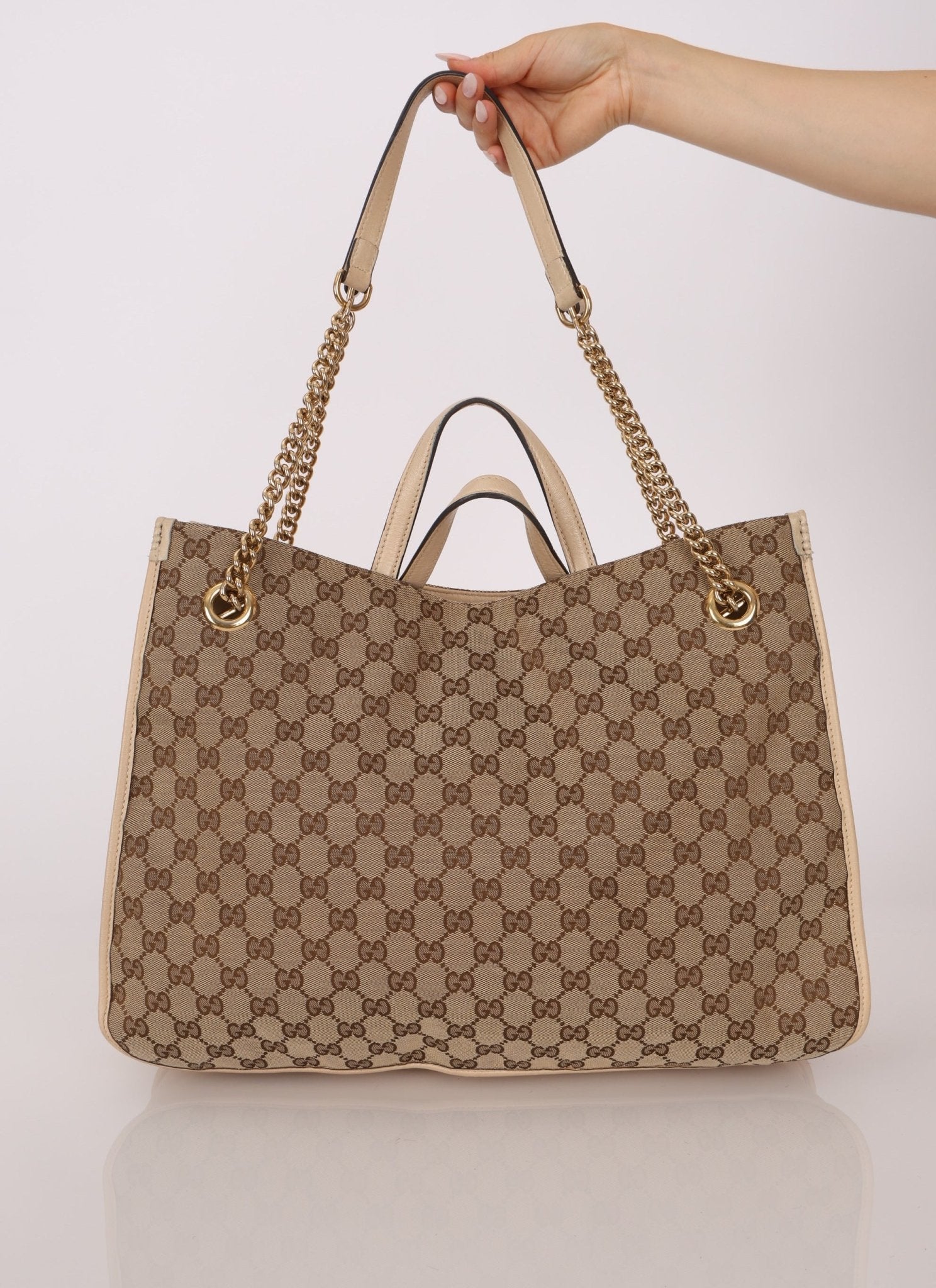 Gucci Canvas Monogram Large 1955 Horsebit Chain Tote - FashioNica