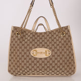 Gucci Canvas Monogram Large 1955 Horsebit Chain Tote - FashioNica