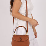 Gucci Chestnut Brown Bamboo Tunlock Top Handle with Strap - FashioNica