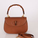 Gucci Chestnut Brown Bamboo Tunlock Top Handle with Strap - FashioNica