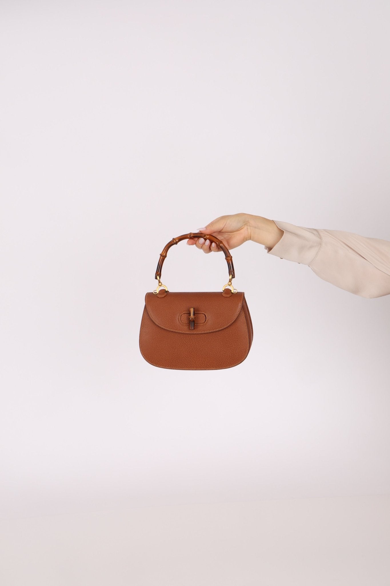 Gucci Chestnut Brown Bamboo Tunlock Top Handle with Strap - FashioNica