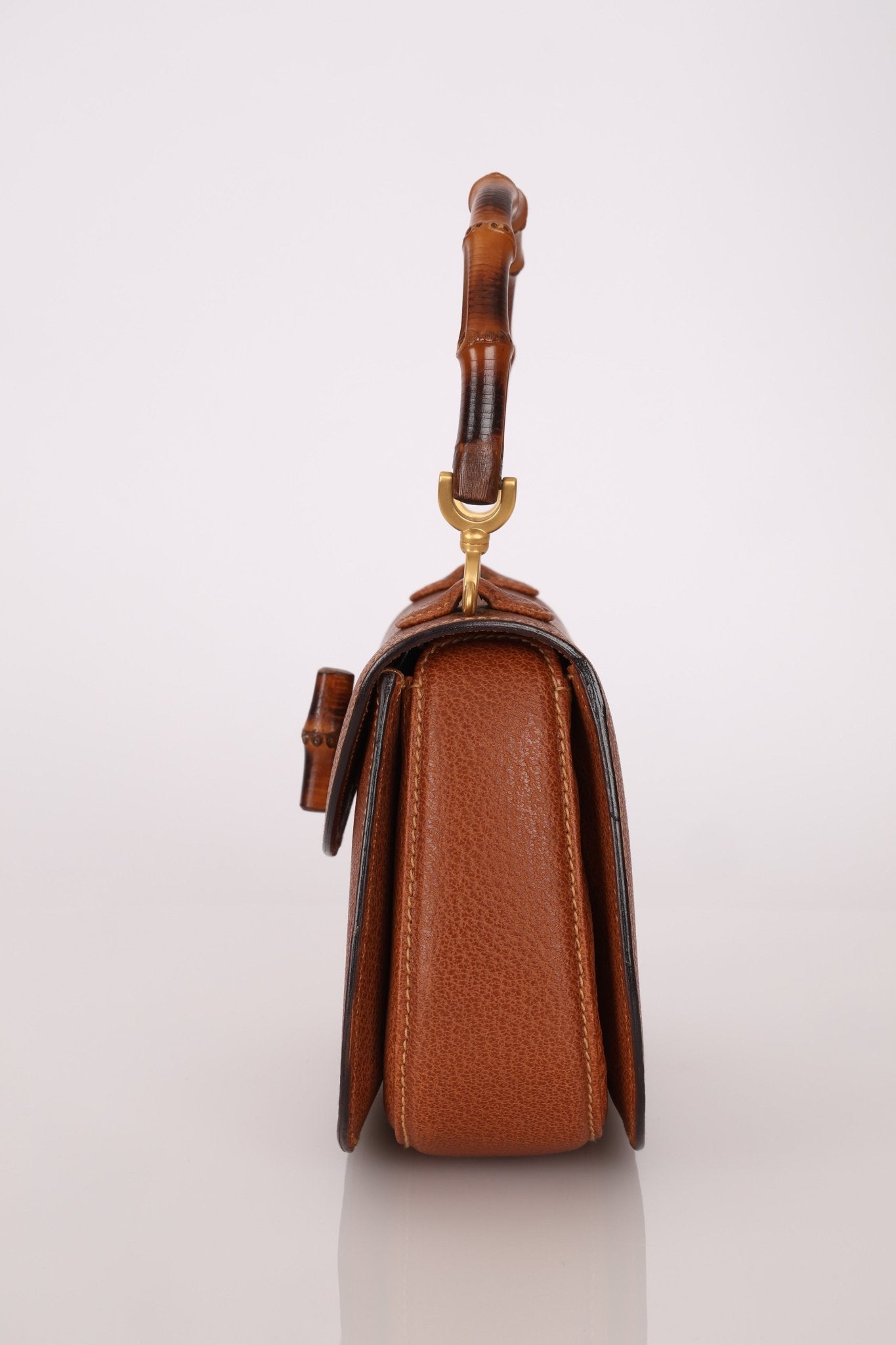 Gucci Chestnut Brown Bamboo Tunlock Top Handle with Strap - FashioNica